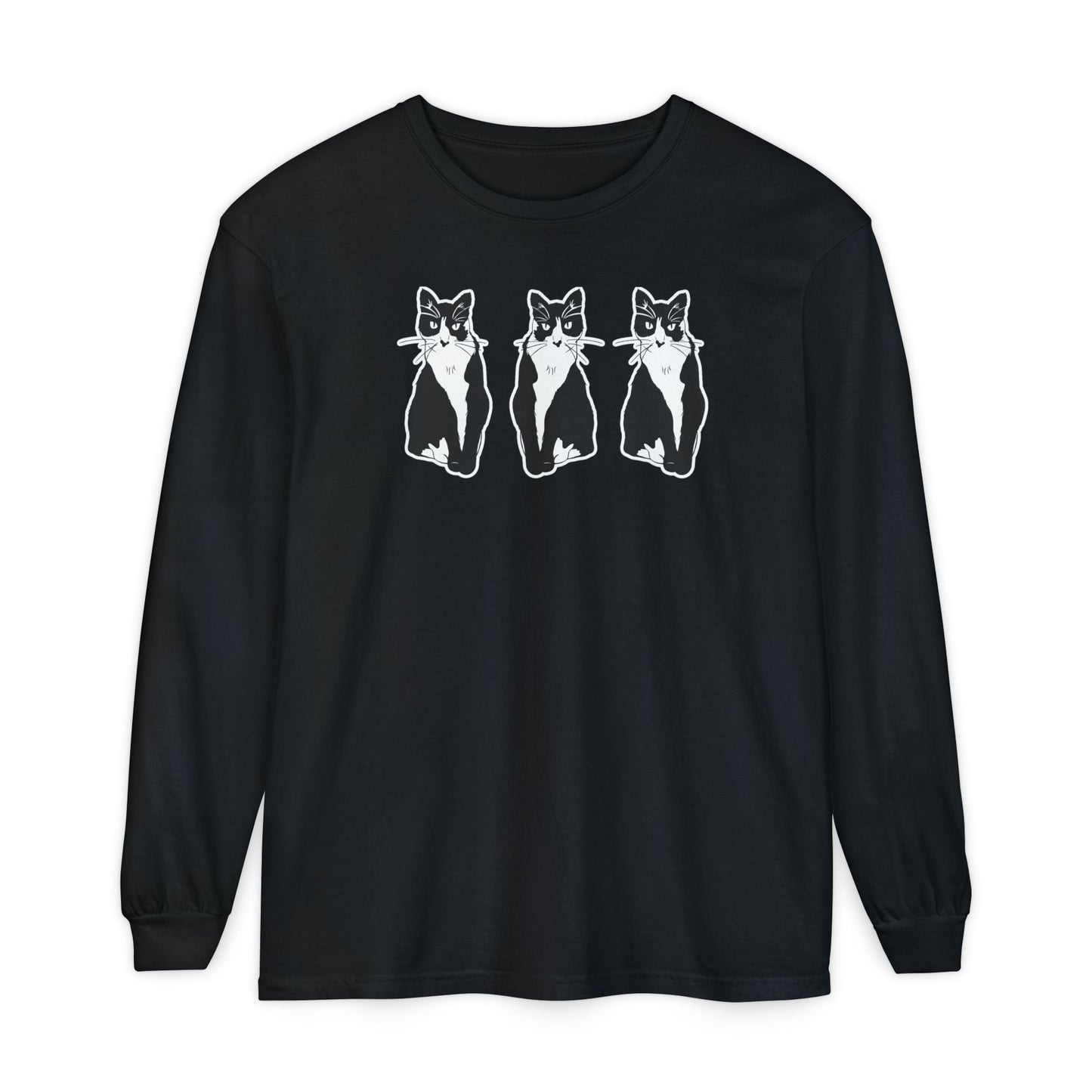 Cat x3 Long Sleeve Tee (Sticker Style Cat) - Cat Drawing Shirt