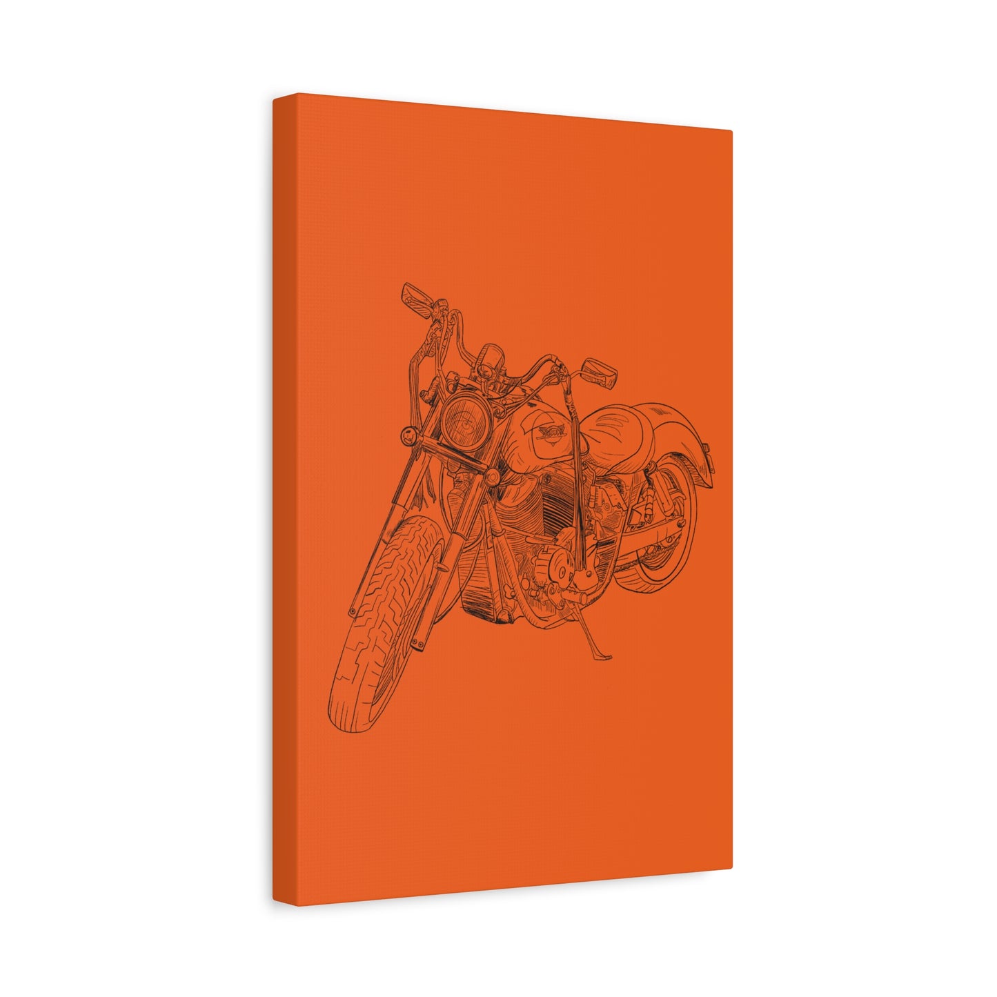 Ride Me Harley Motorcycle Sketch Canvas Print - Black Ink on Orange Background