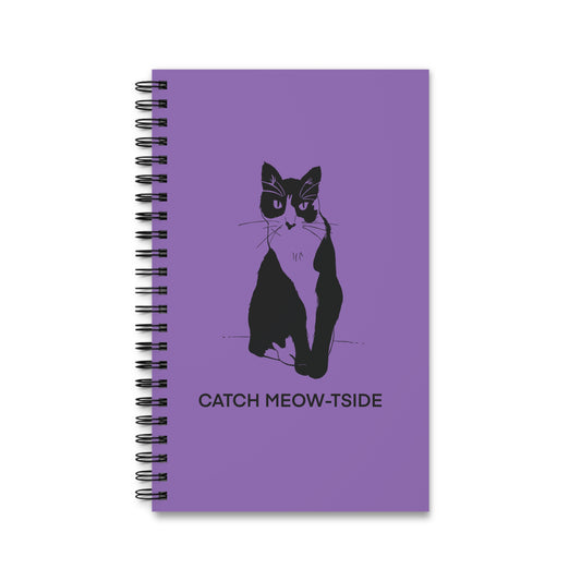 Catch Meow-tside Notebook in Light Purple (Transparent Style Cat) - Cat Spiral Notebook