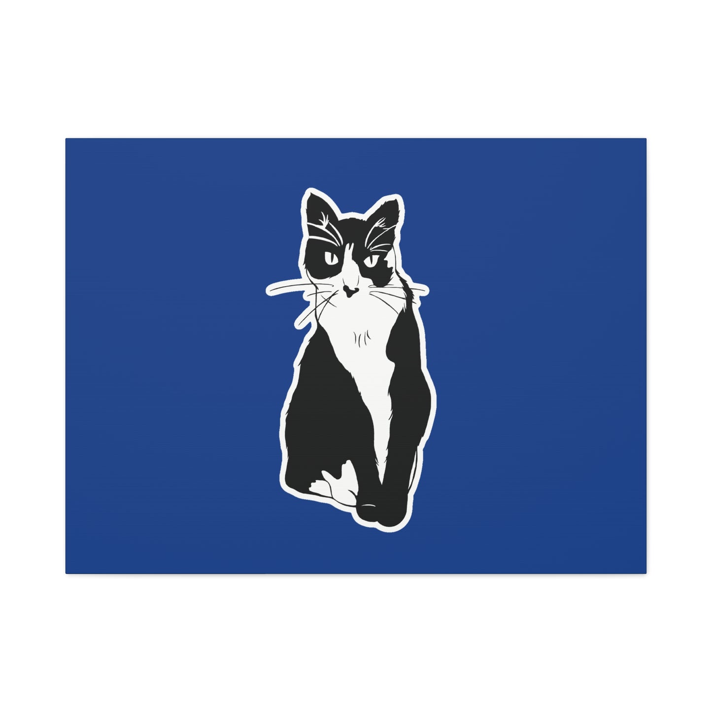 Cat Canvas Print on Dark Blue (Sticker Style Cat) - Cat Drawing Art