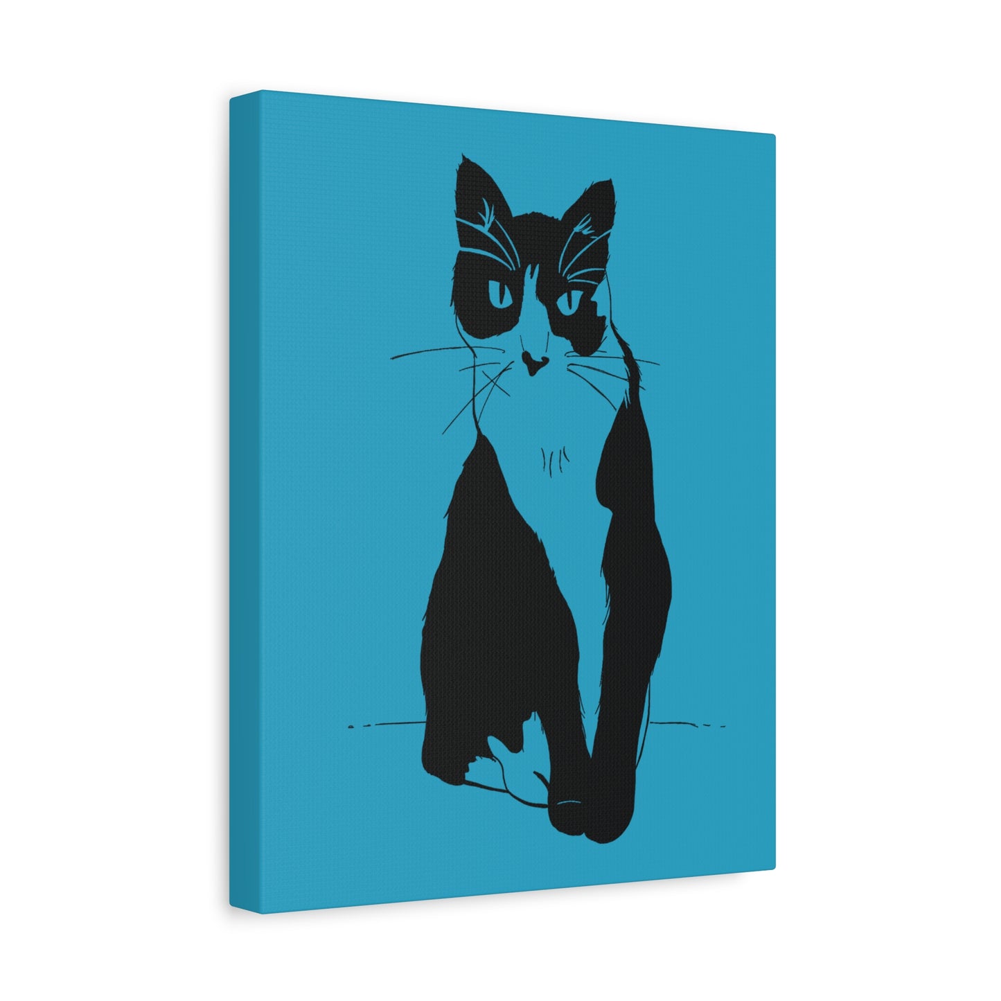 Cat Canvas Print on Turquoise (Transparent Style Cat) - Cat Drawing Art