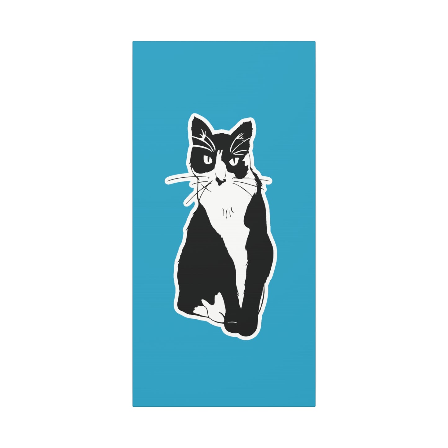 Cat Canvas Print on Turquoise (Sticker Style Cat) - Cat Drawing Art