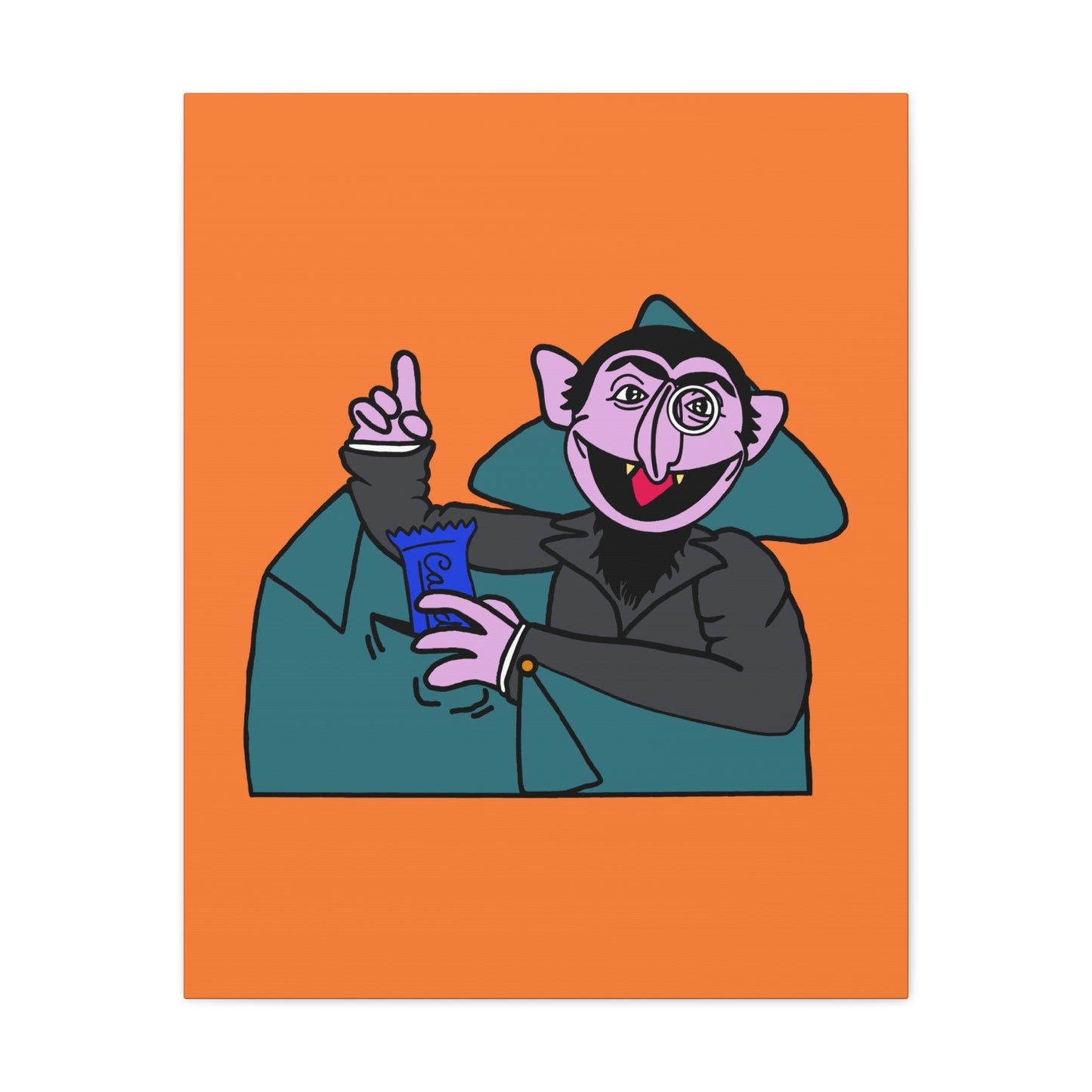 The Count Stealing Candy Canvas Print Orange - Sesame Street The Count Parody Art