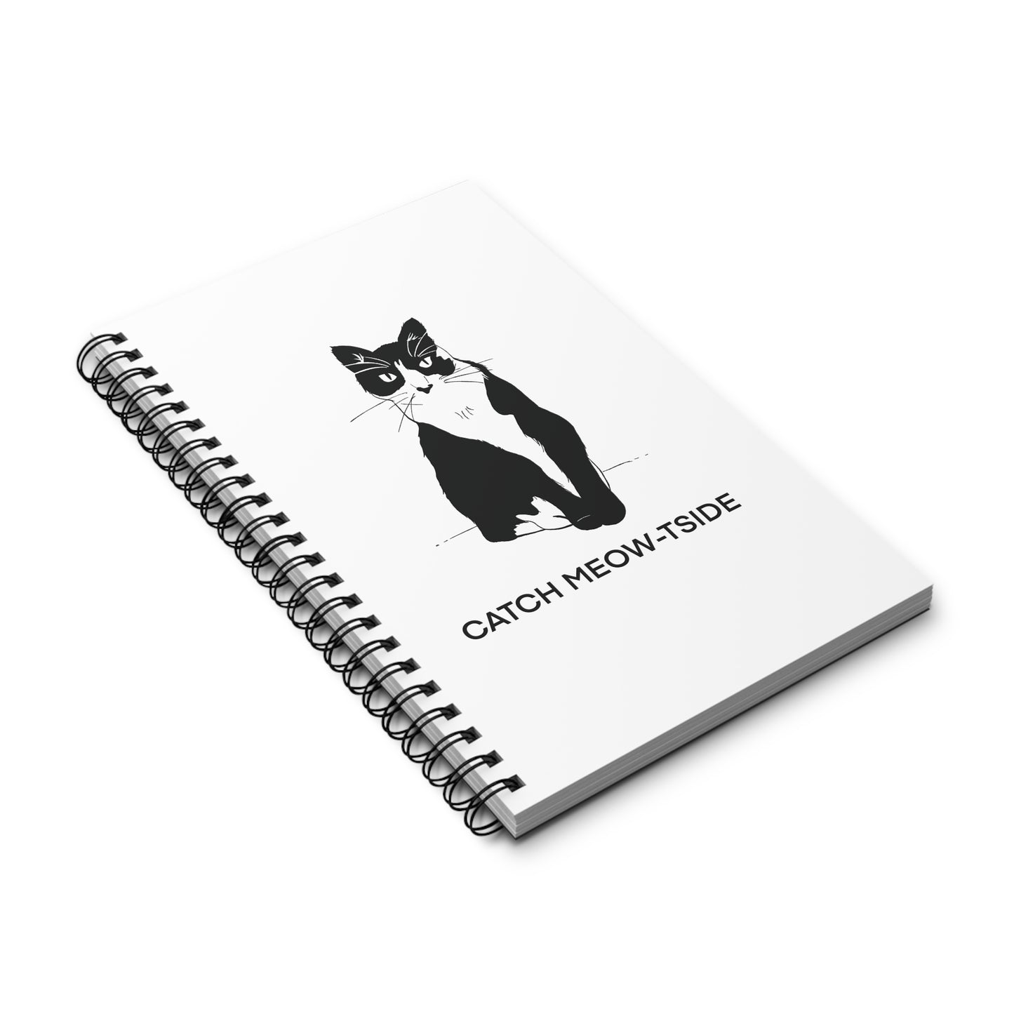 Catch Meow-tside Notebook in White (Transparent Style Cat) - Cat Spiral Notebook