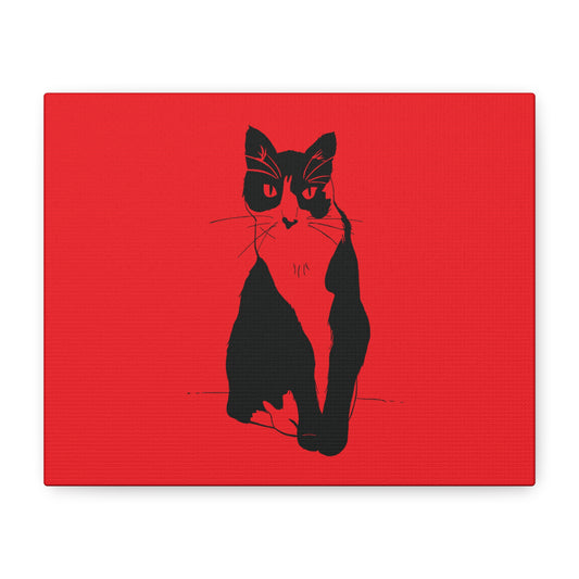 Cat Canvas Print on Red (Transparent Style Cat) - Cat Drawing Art
