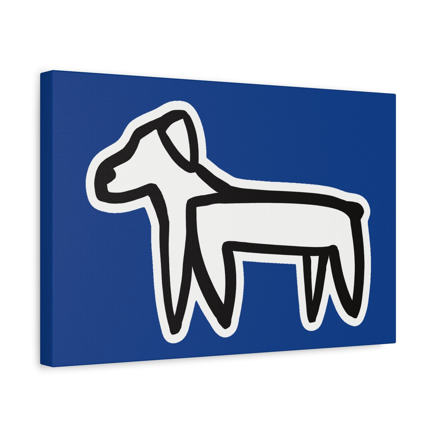 Dog Canvas Print on Blue (Sticker Style White Dog) - Dog Drawing Wall Art