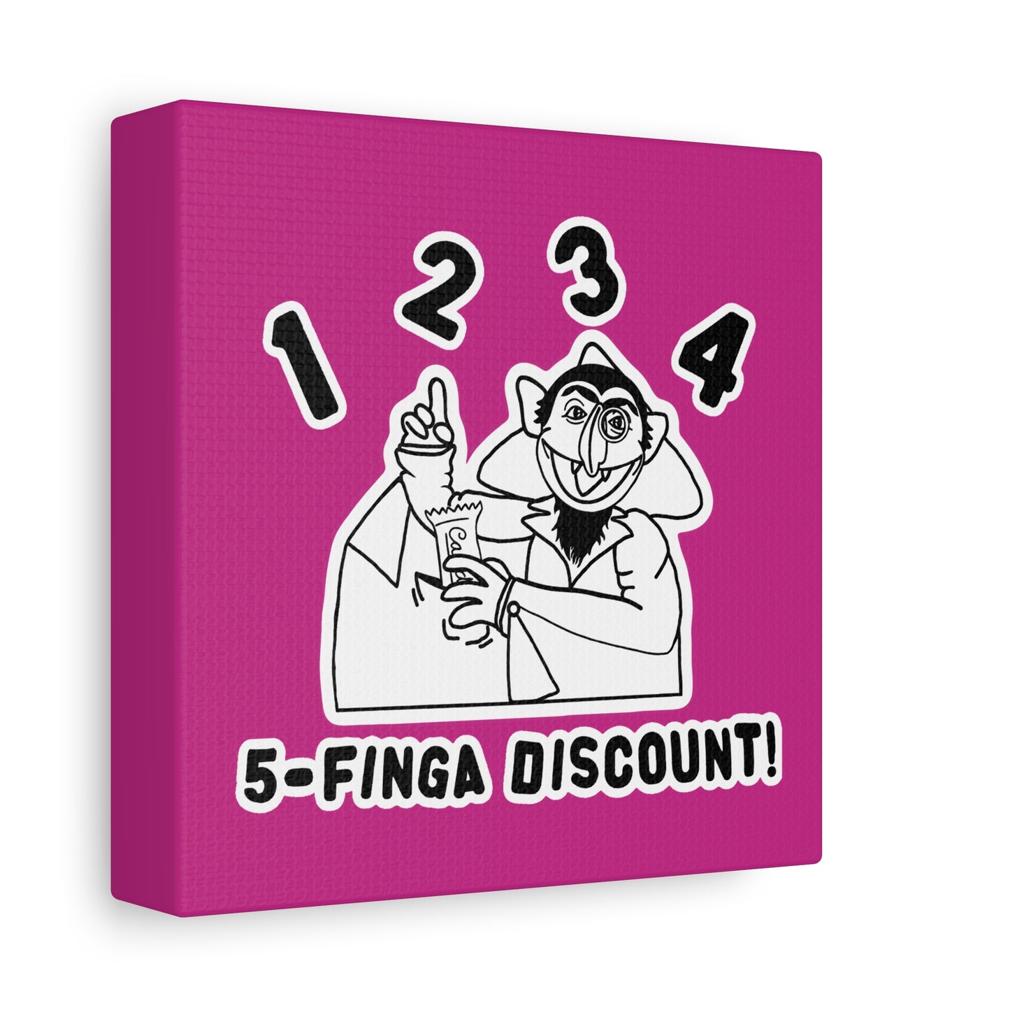 Five Finger Discount Outline Canvas Print Pink - Sesame Street The Count Parody Art Print