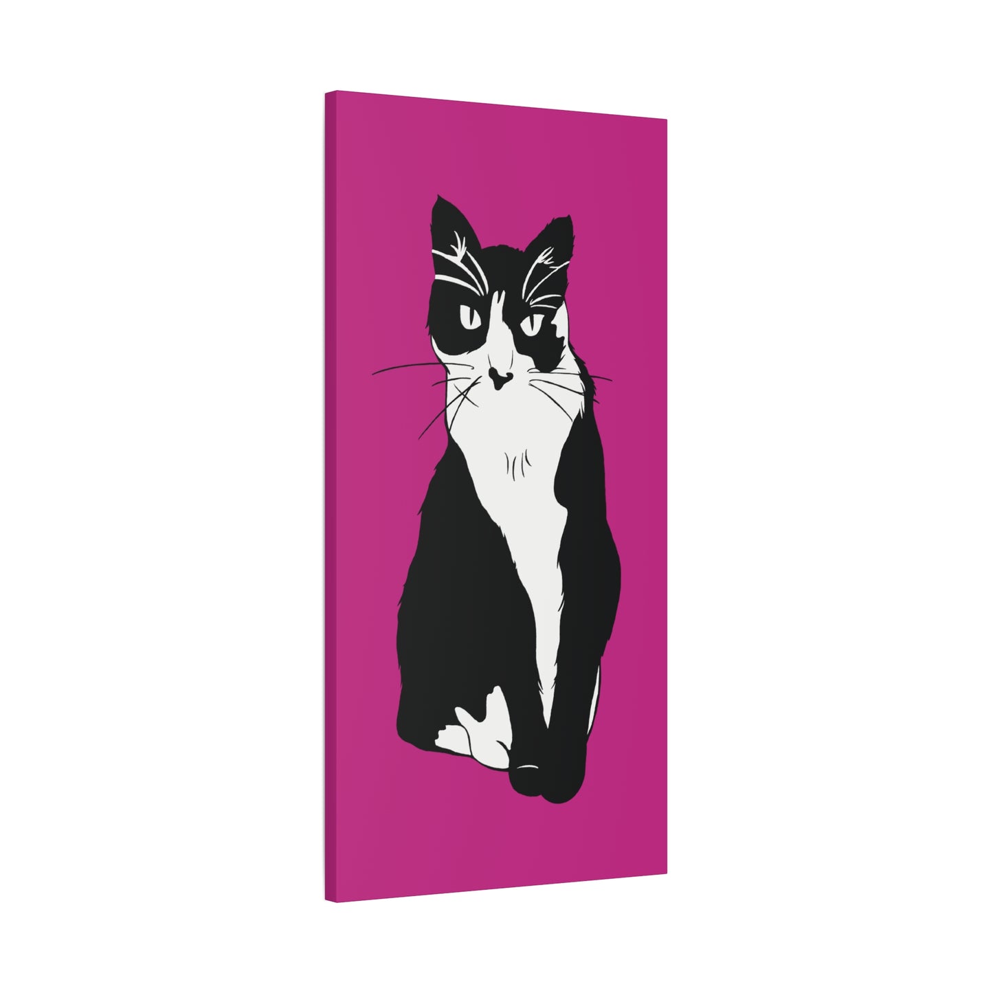 Cat Canvas on Pink (B&W Style Cat) - Cat Drawing Art