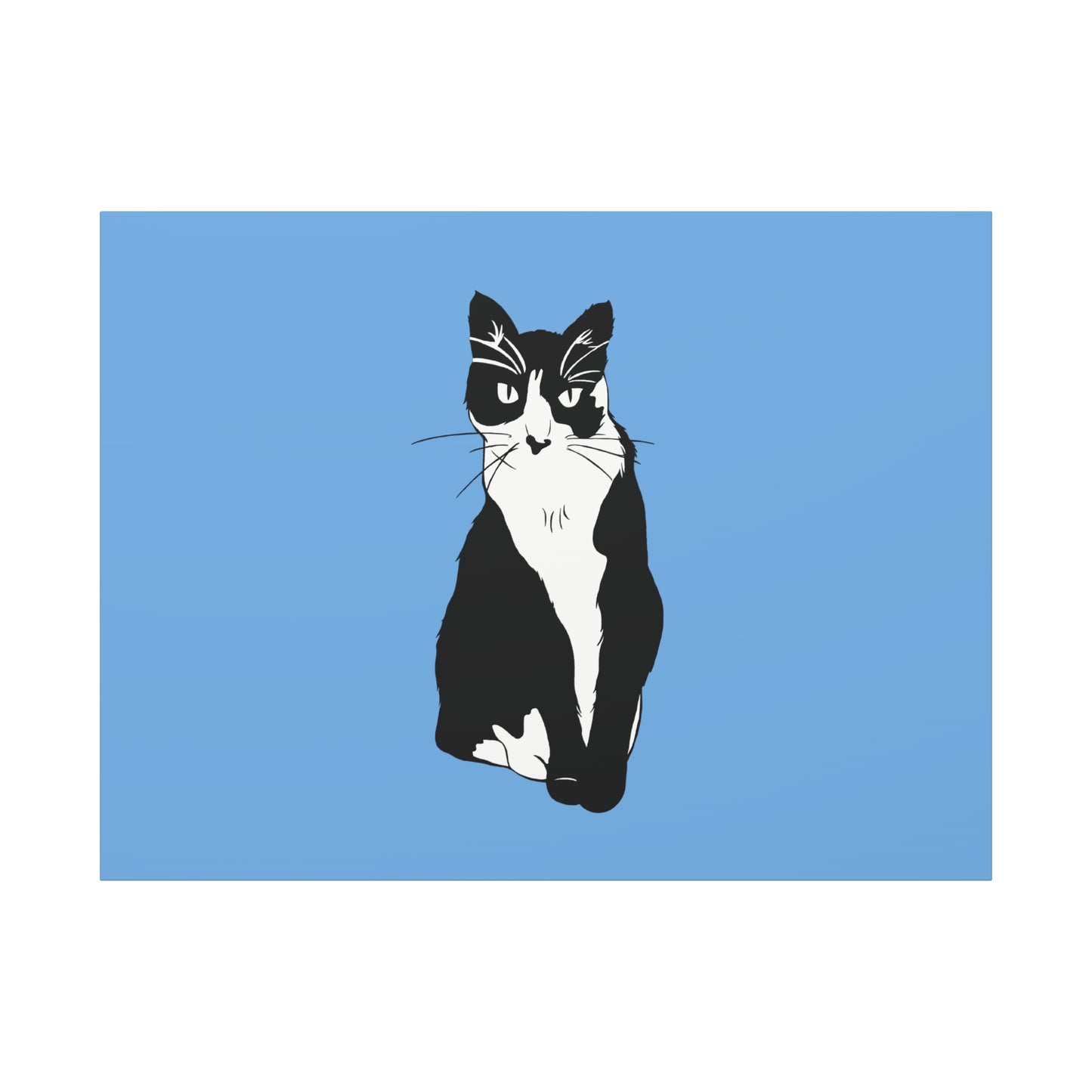 Cat Canvas on Light Blue (B&W Style Cat) - Cat Drawing Art