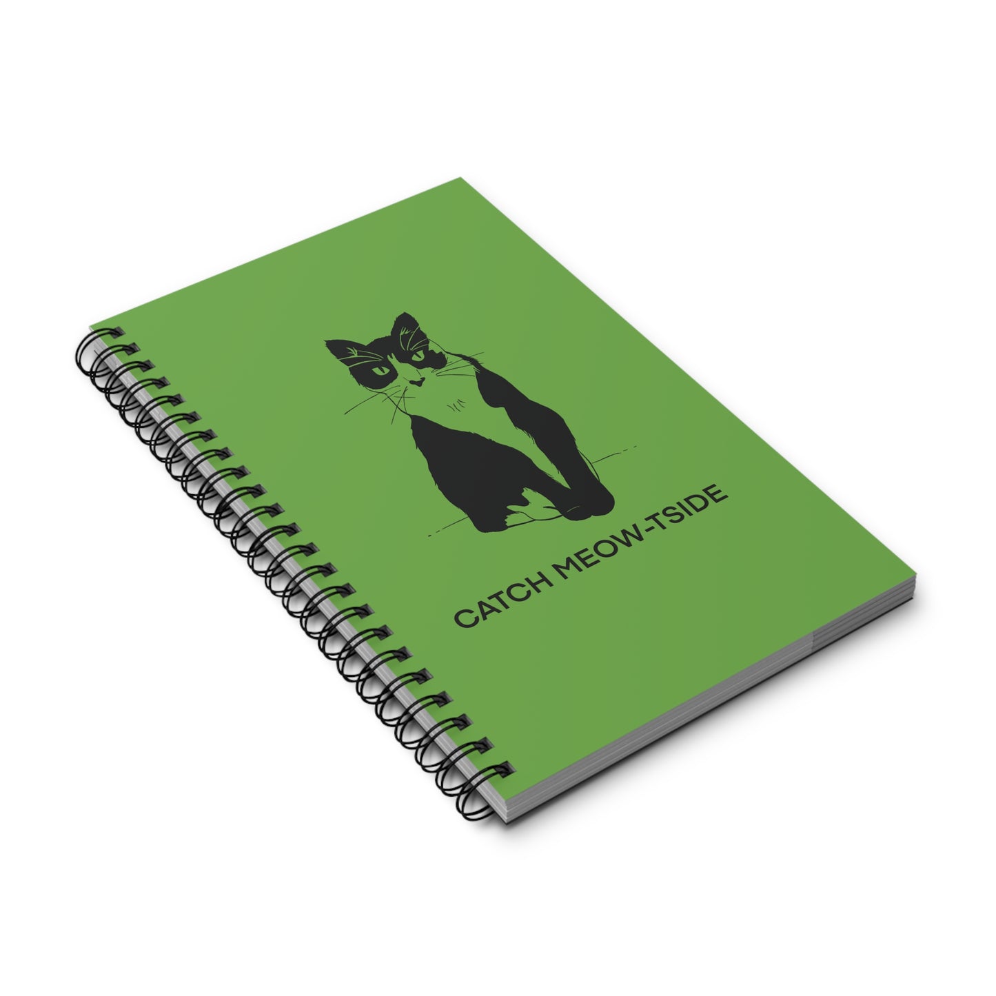 Catch Meow-tside Notebook in Light Green (Transparent Style Cat) - Cat Spiral Notebook