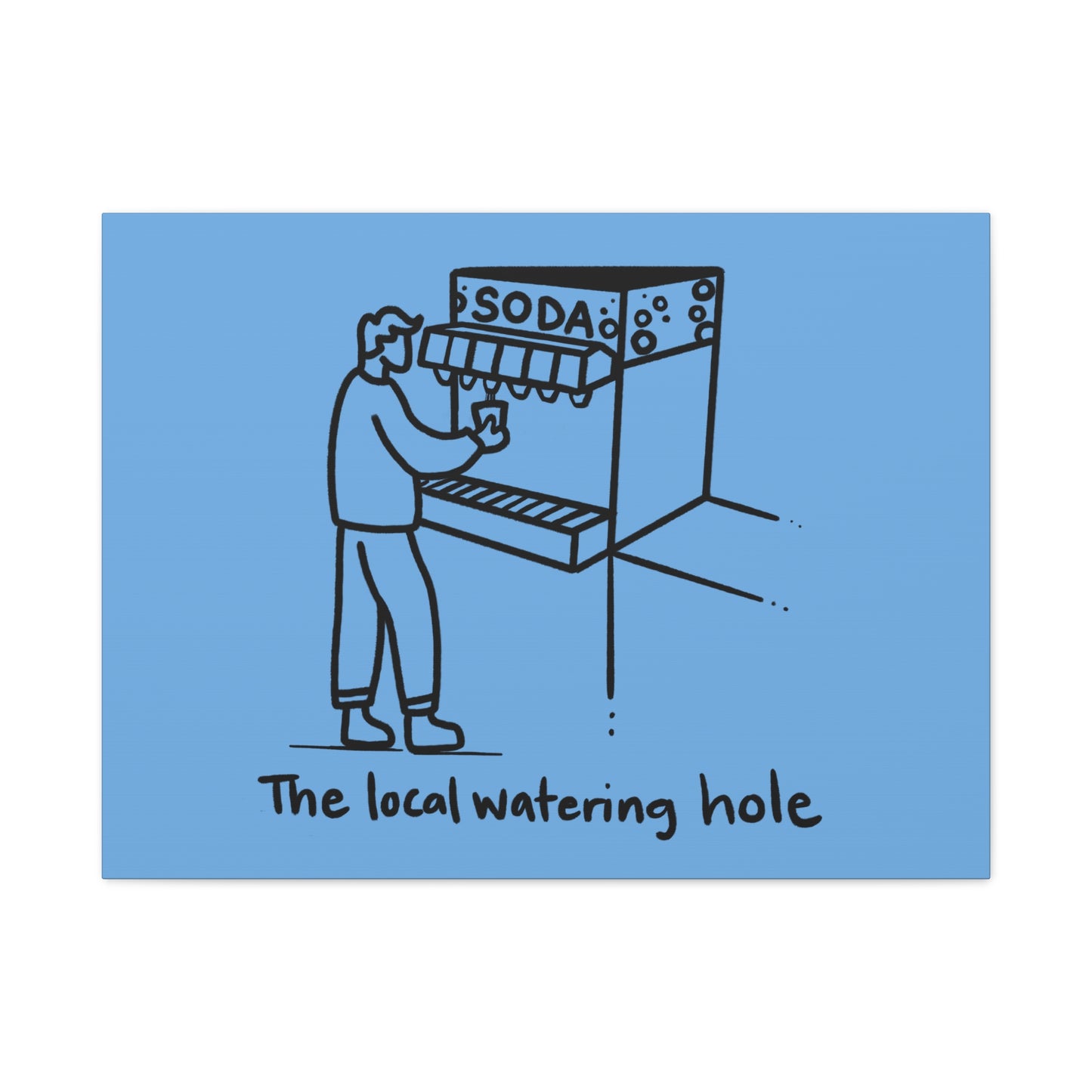 Local Watering Hole Canvas Print - White Ink on Black Background
