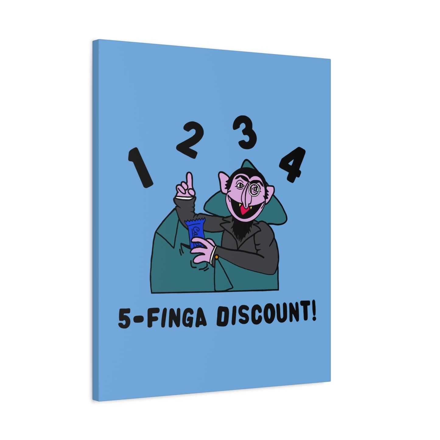Five Finger Discount Canvas Print Light Blue - Sesame Street The Count Parody Art Print