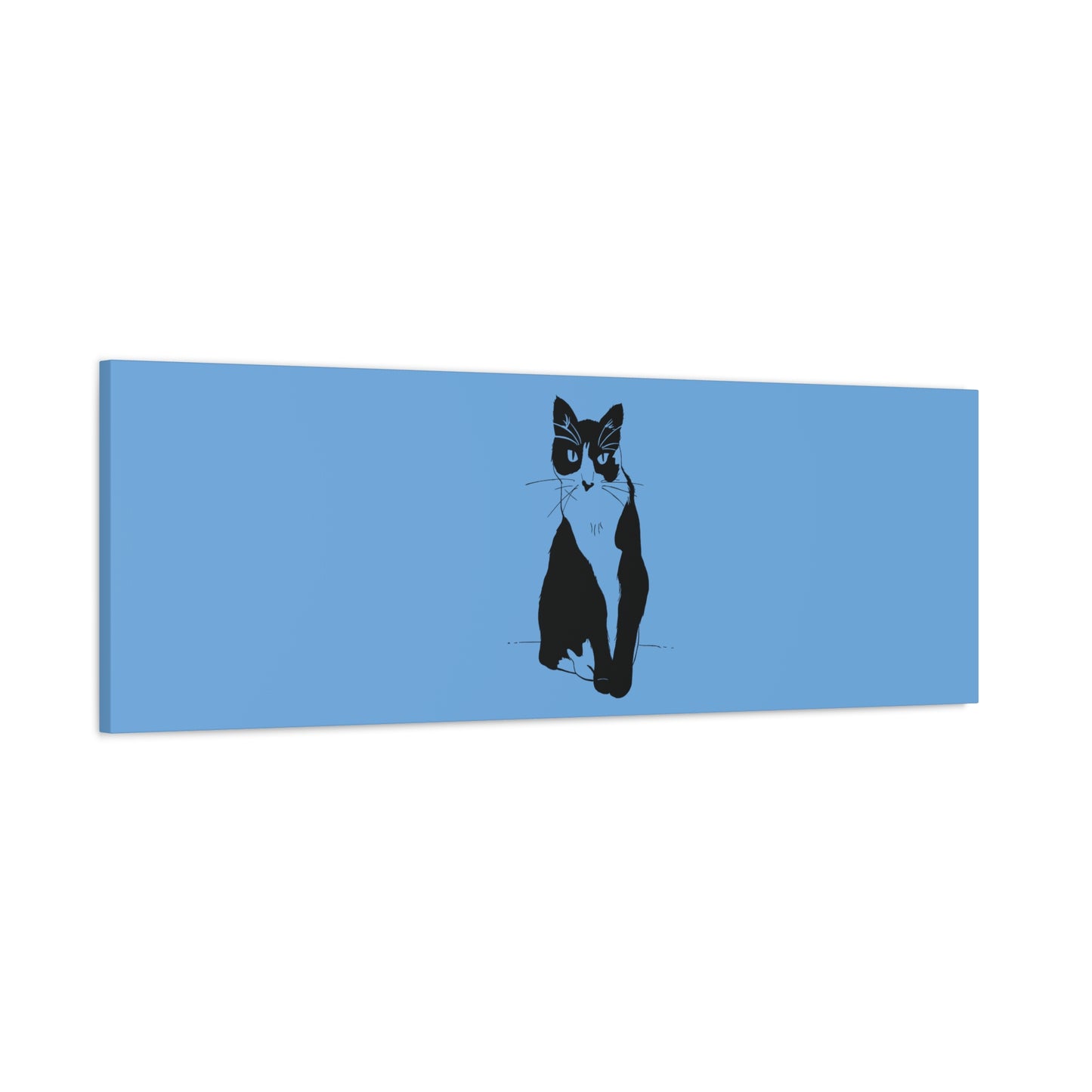 Cat Canvas Print on Light Blue (Transparent Style Cat) - Cat Drawing Art