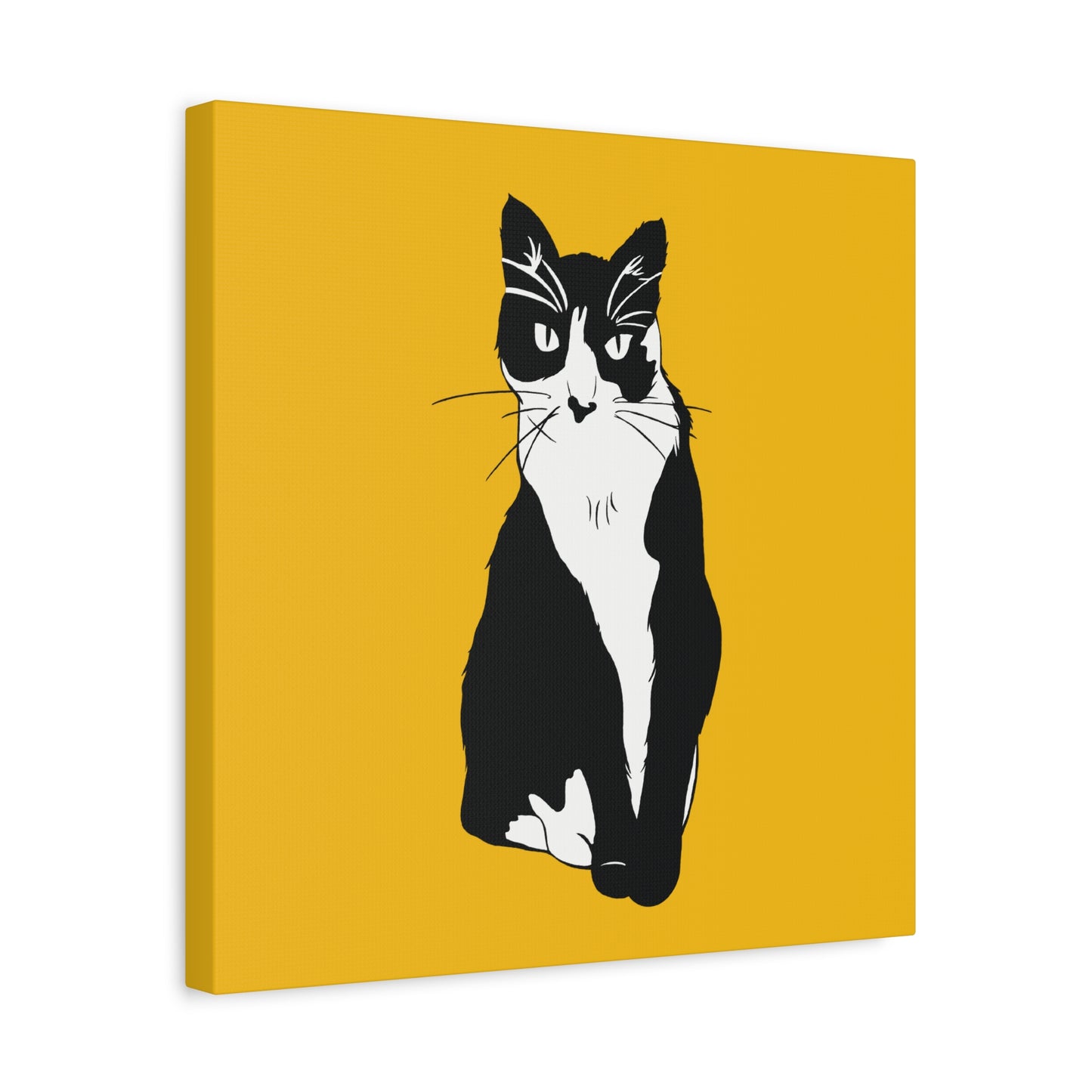 Cat Canvas on Yellow (B&W Style Cat) - Cat Drawing Art