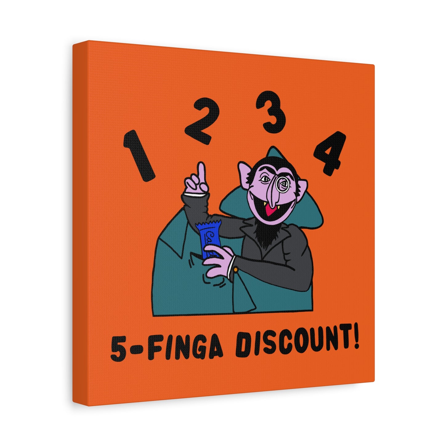 Five Finger Discount Canvas Print Orange - Sesame Street The Count Parody Art Print