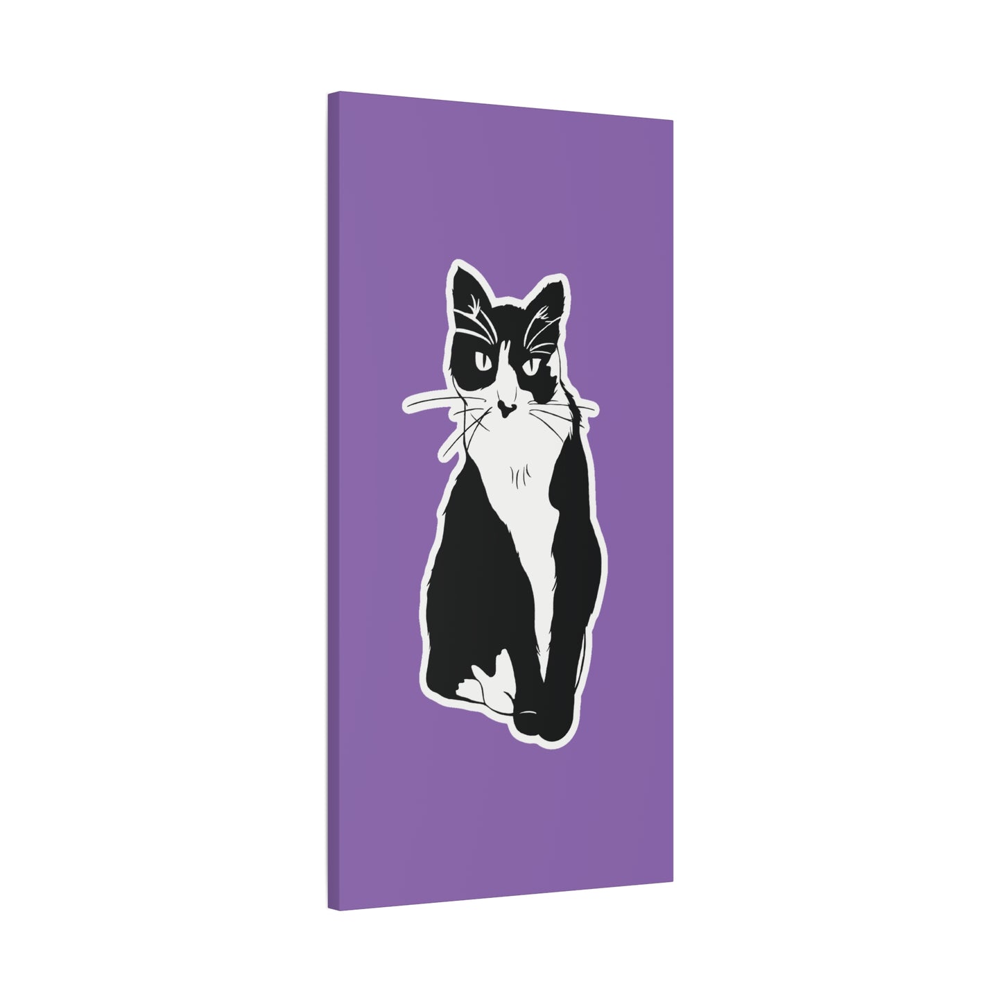 Cat Canvas on Light Purple (Sticker Style Cat) - Cat Drawing Art