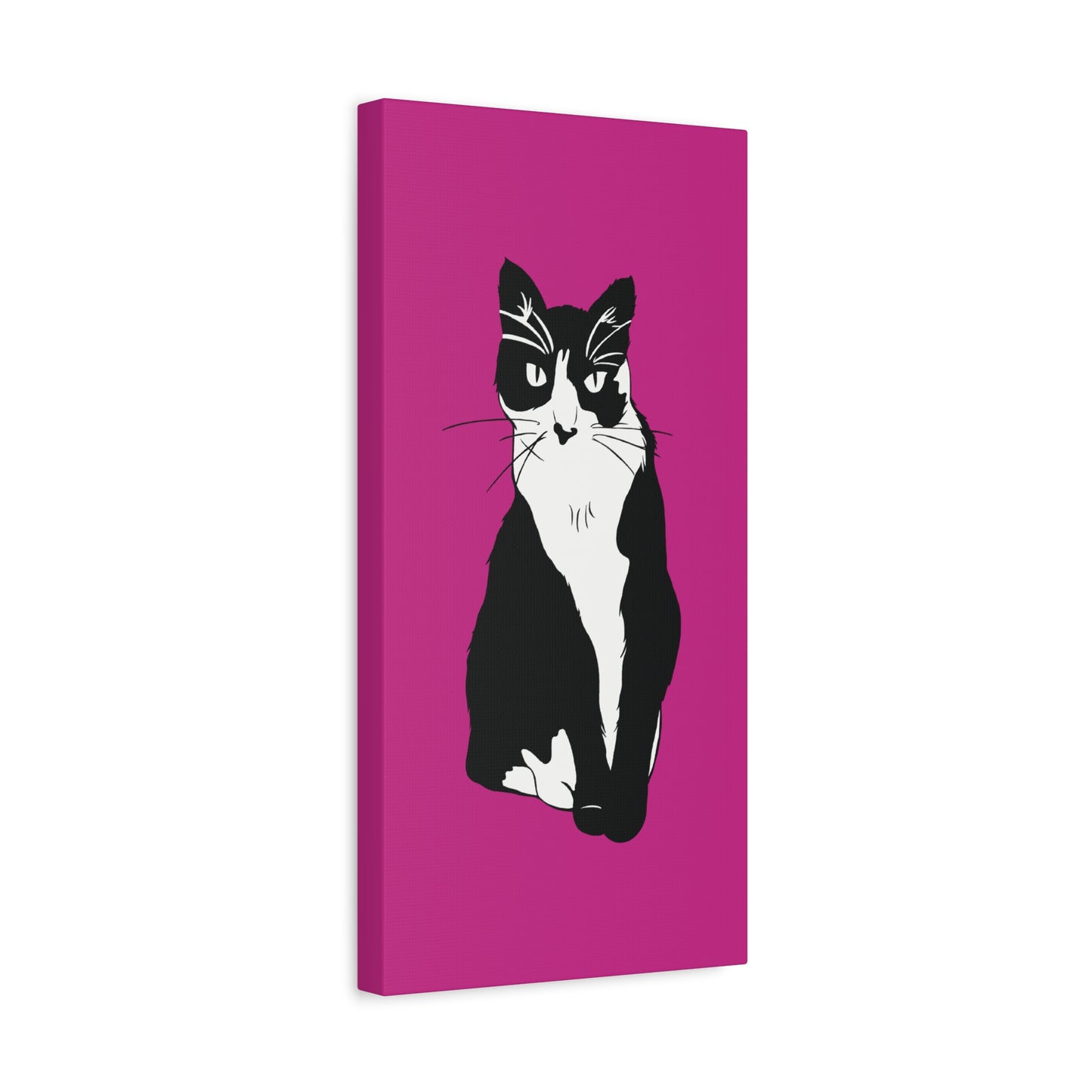 Cat Canvas on Pink (B&W Style Cat) - Cat Drawing Art