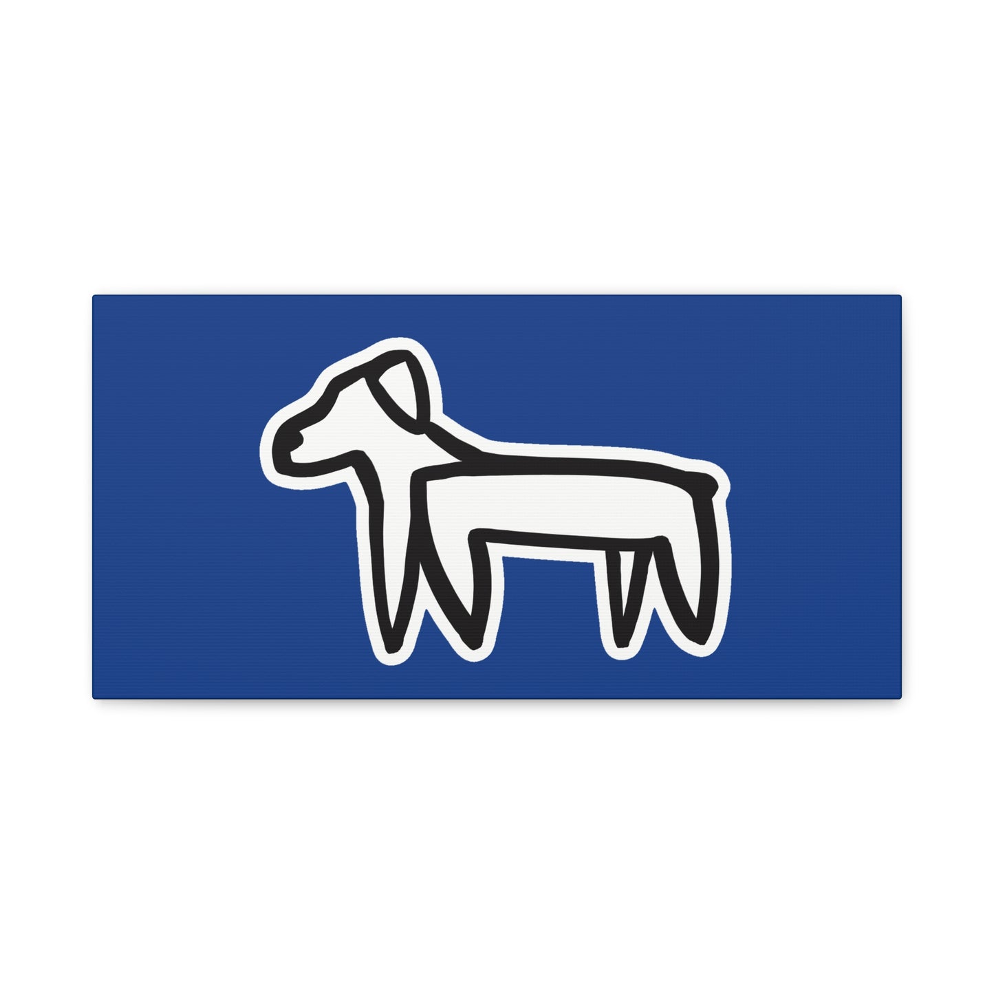 Dog Canvas Print on Blue (Sticker Style White Dog) - Dog Drawing Wall Art