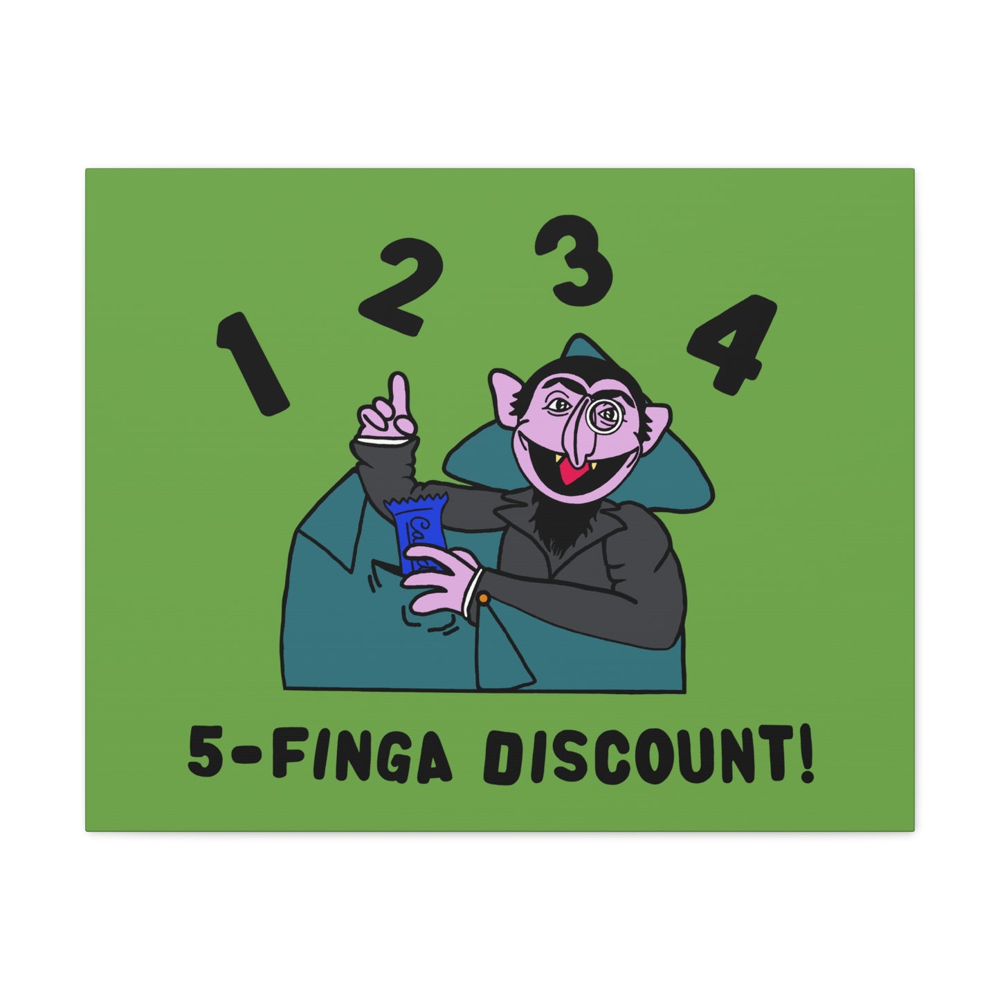 Five Finger Discount Canvas Print Green - Sesame Street The Count Parody Art Print