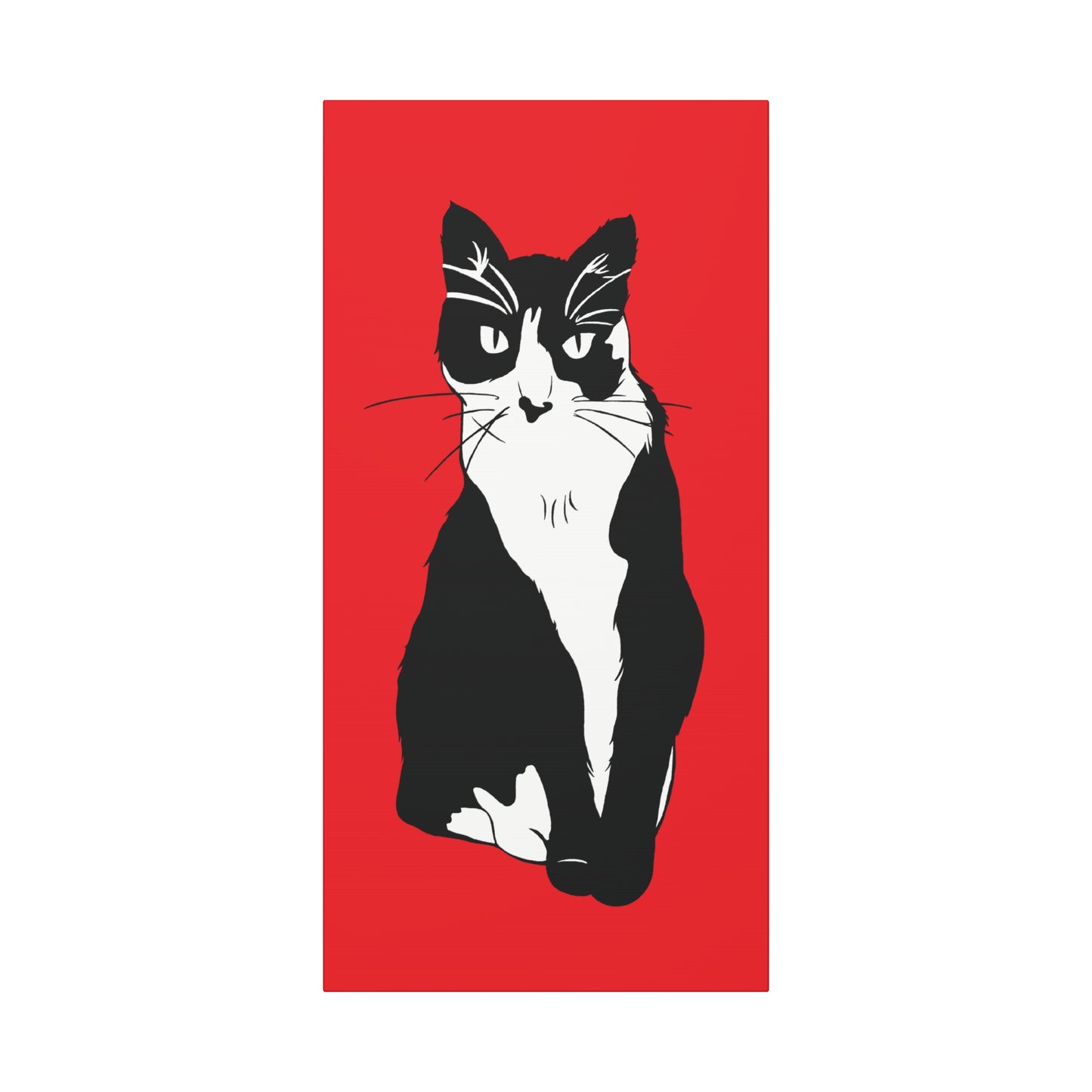 Cat Canvas on Red (B&W Style Cat) - Cat Drawing Art