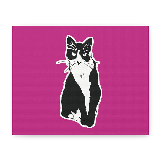 Cat Canvas on Pink (Sticker Style Cat) - Cat Drawing Art