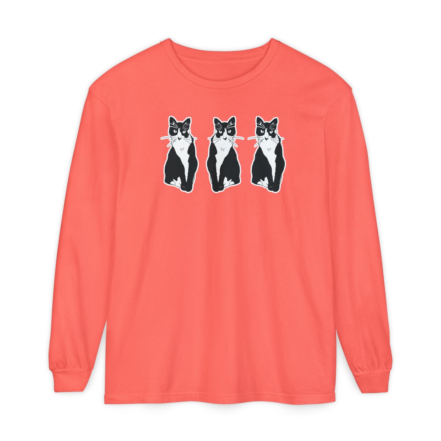 Cat x3 Long Sleeve Tee (Sticker Style Cat) - Cat Drawing Shirt