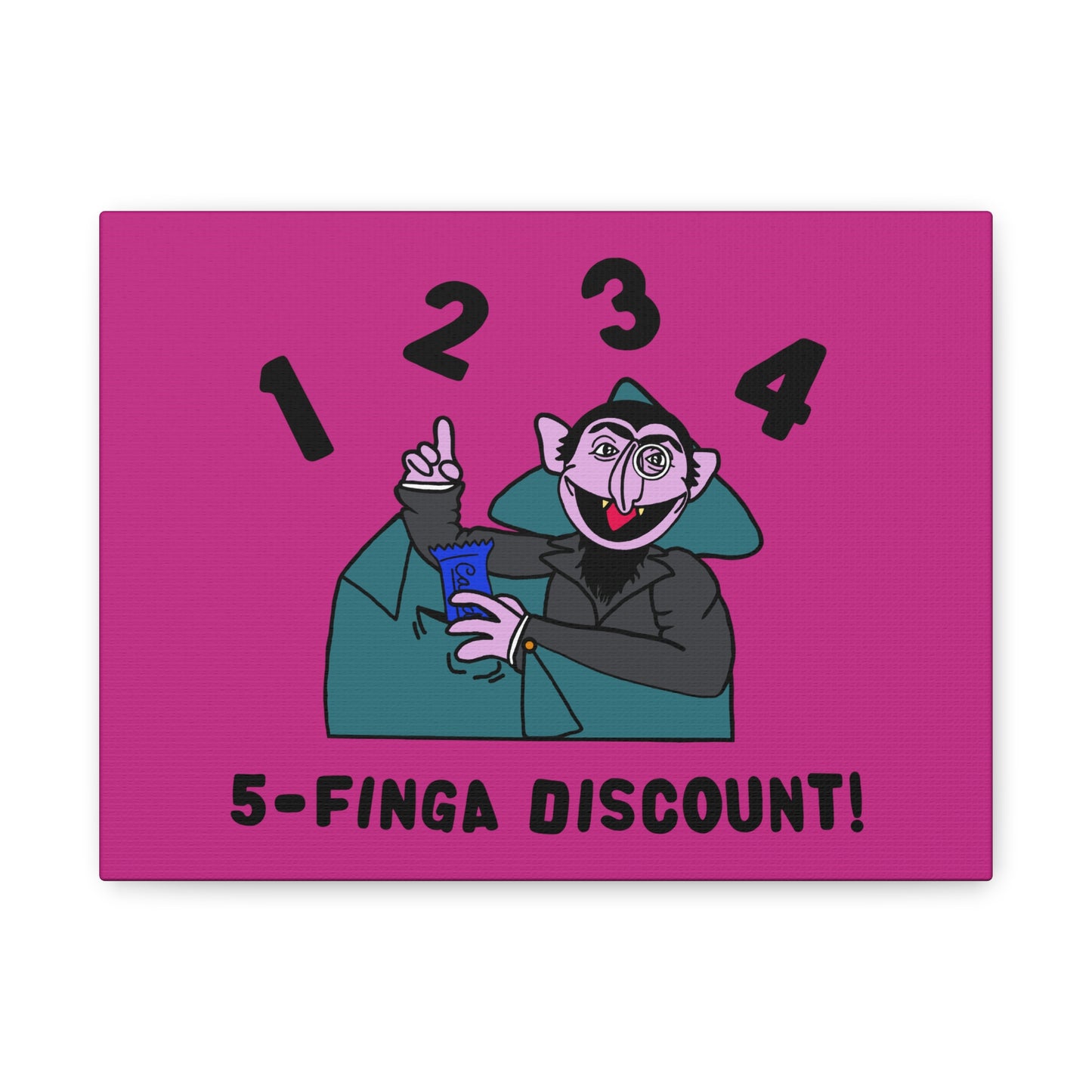 Five Finger Discount Canvas Print Pink - Sesame Street The Count Parody Art Print