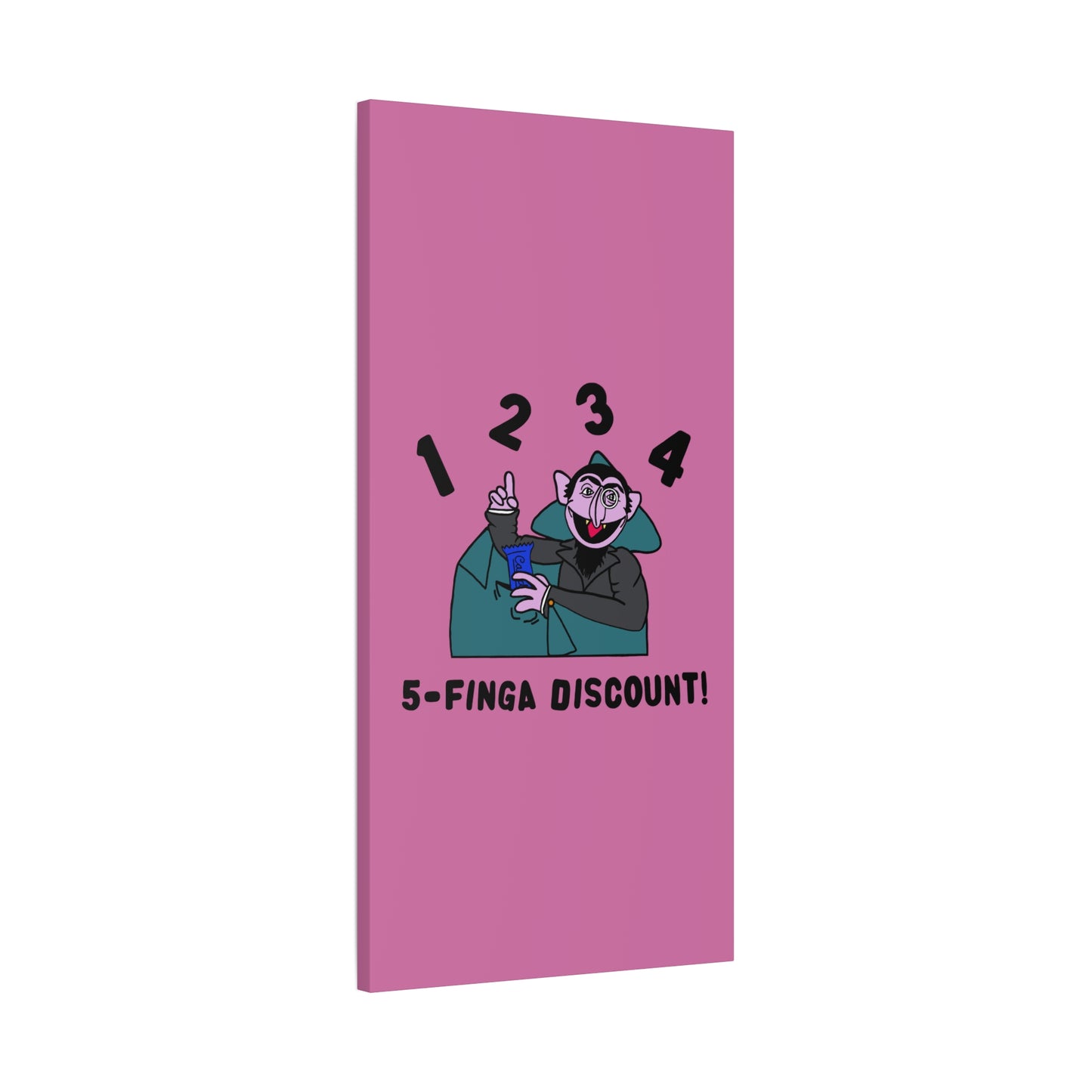 Five Finger Discount Canvas Print Light Pink - Sesame Street The Count Parody Art Print
