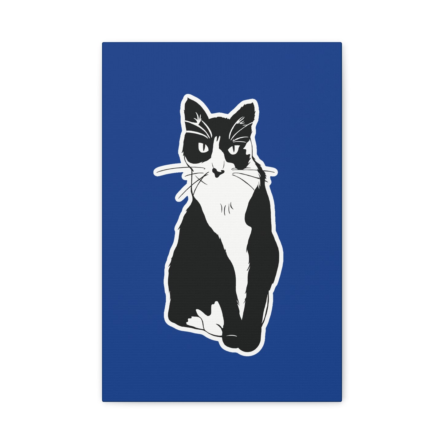 Cat Canvas Print on Dark Blue (Sticker Style Cat) - Cat Drawing Art