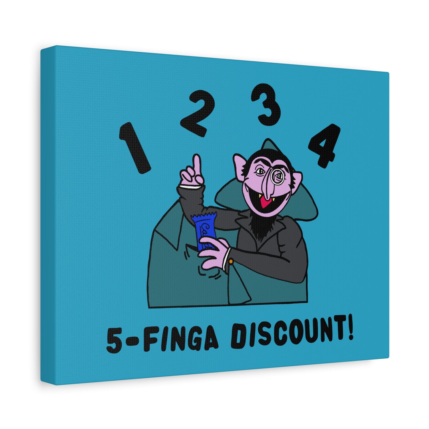 Five Finger Discount Canvas Print Turquoise - Sesame Street The Count Parody Art Print
