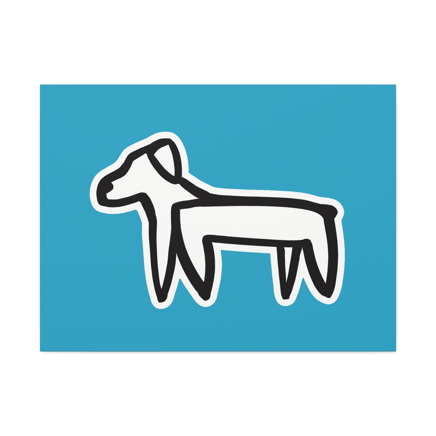 Dog Canvas Print on Turquoise (Sticker Style Black Dog) - Dog Drawing Wall Art