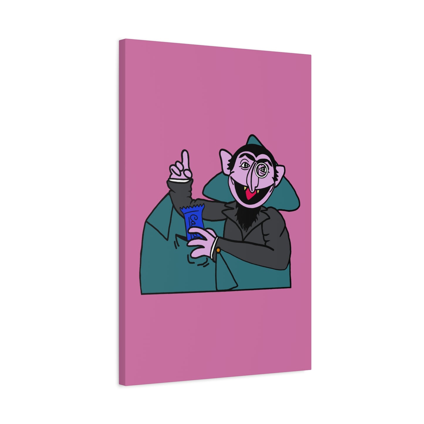 The Count Stealing Candy Canvas Print Light Pink - Sesame Street The Count Parody Art