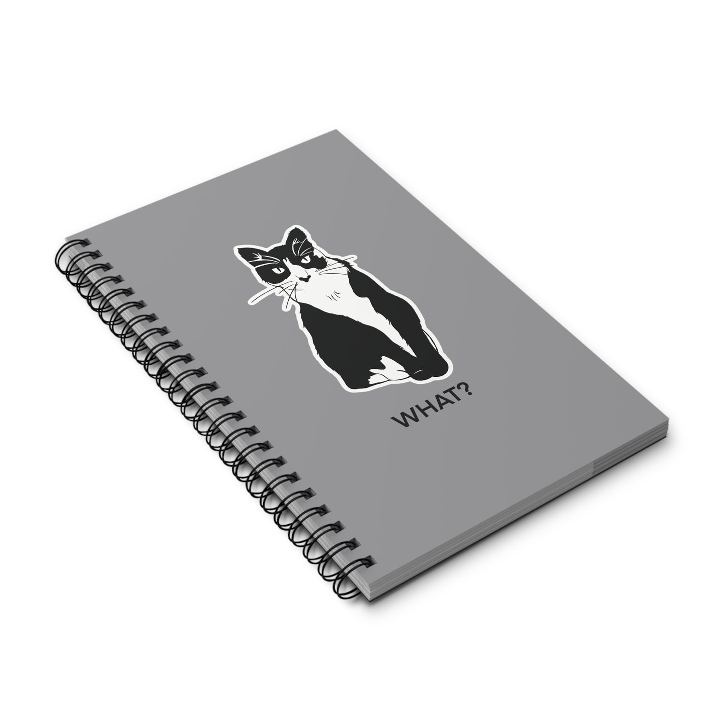Cattitude Notebook in Grey (Sticker Style Cat with Black Writing) - Cat Spiral Notebook