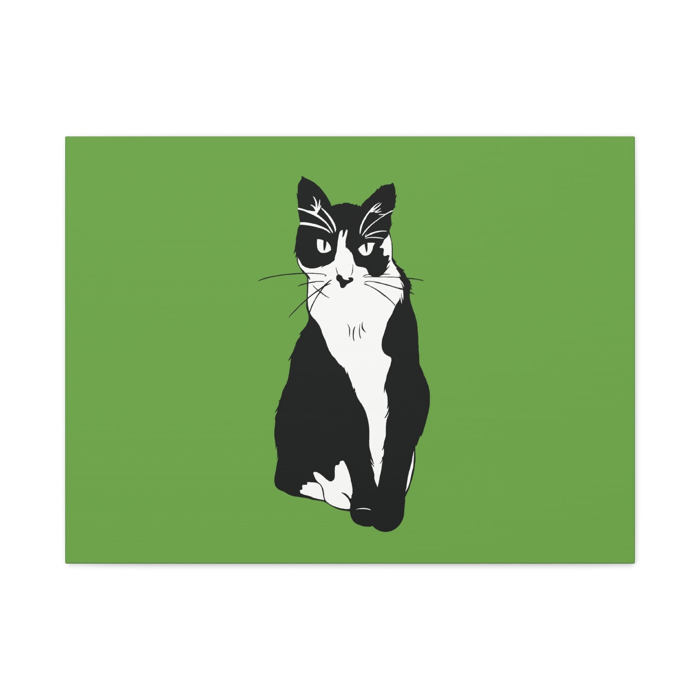 Cat Canvas on Green (B&W Style Cat) - Cat Drawing Art