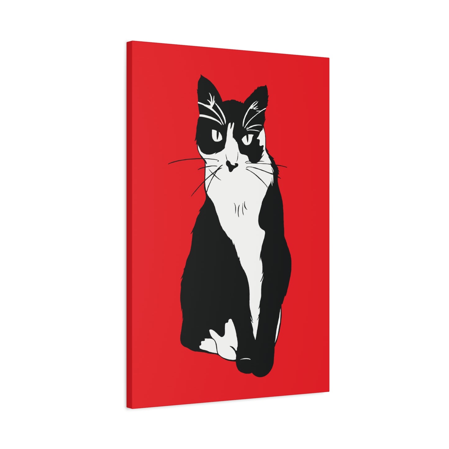 Cat Canvas on Red (B&W Style Cat) - Cat Drawing Art