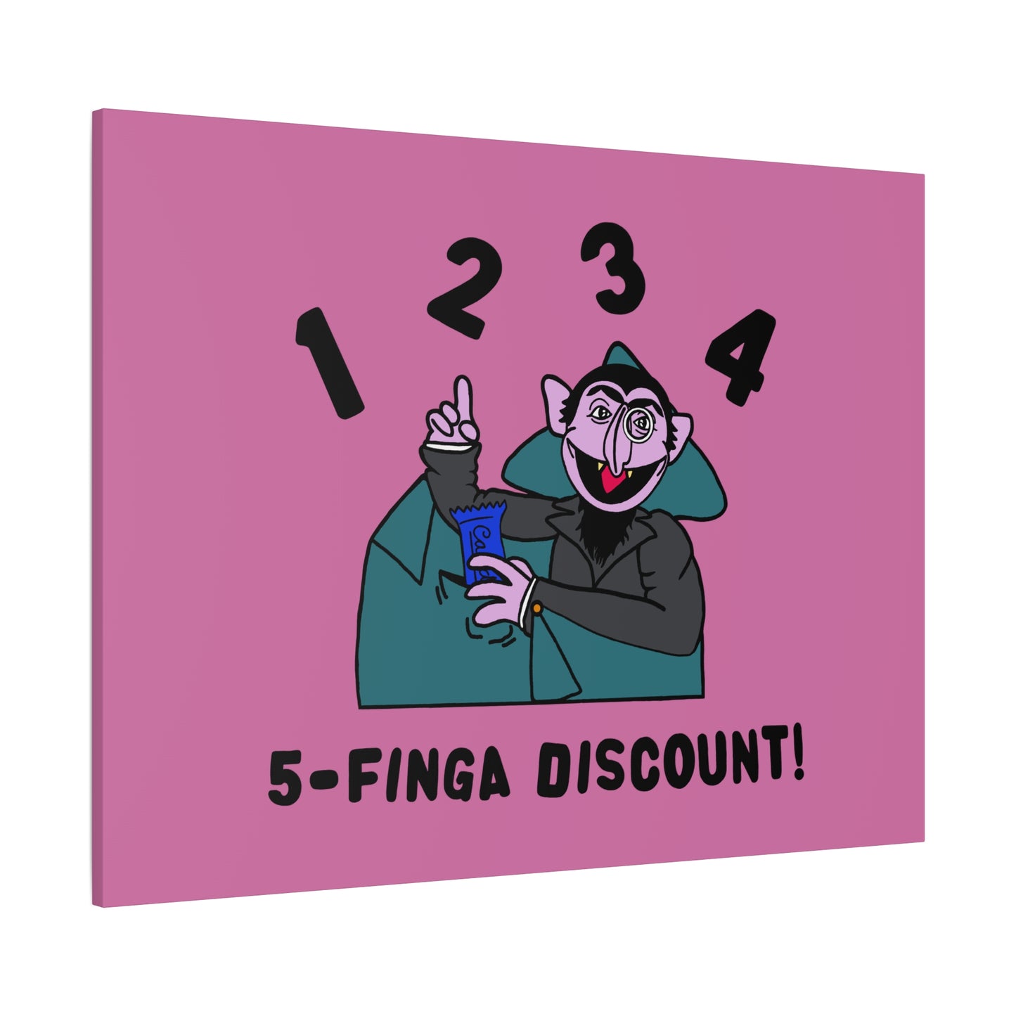 Five Finger Discount Canvas Print Light Pink - Sesame Street The Count Parody Art Print