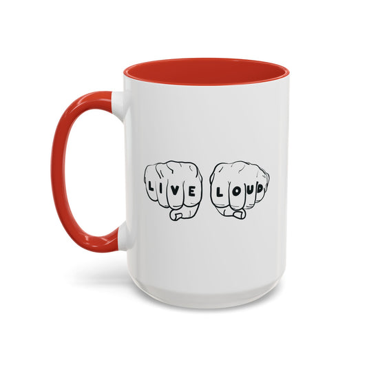 Live Loud Knuckle Tats Tattooed Fists - Four Fists Accent Mug