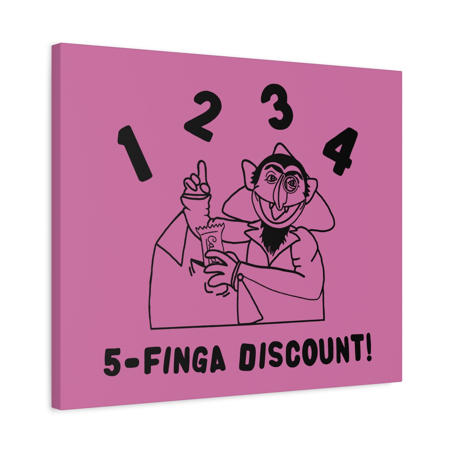Five Finger Discount Outline Canvas Print Light Pink - Sesame Street The Count Parody Art Print