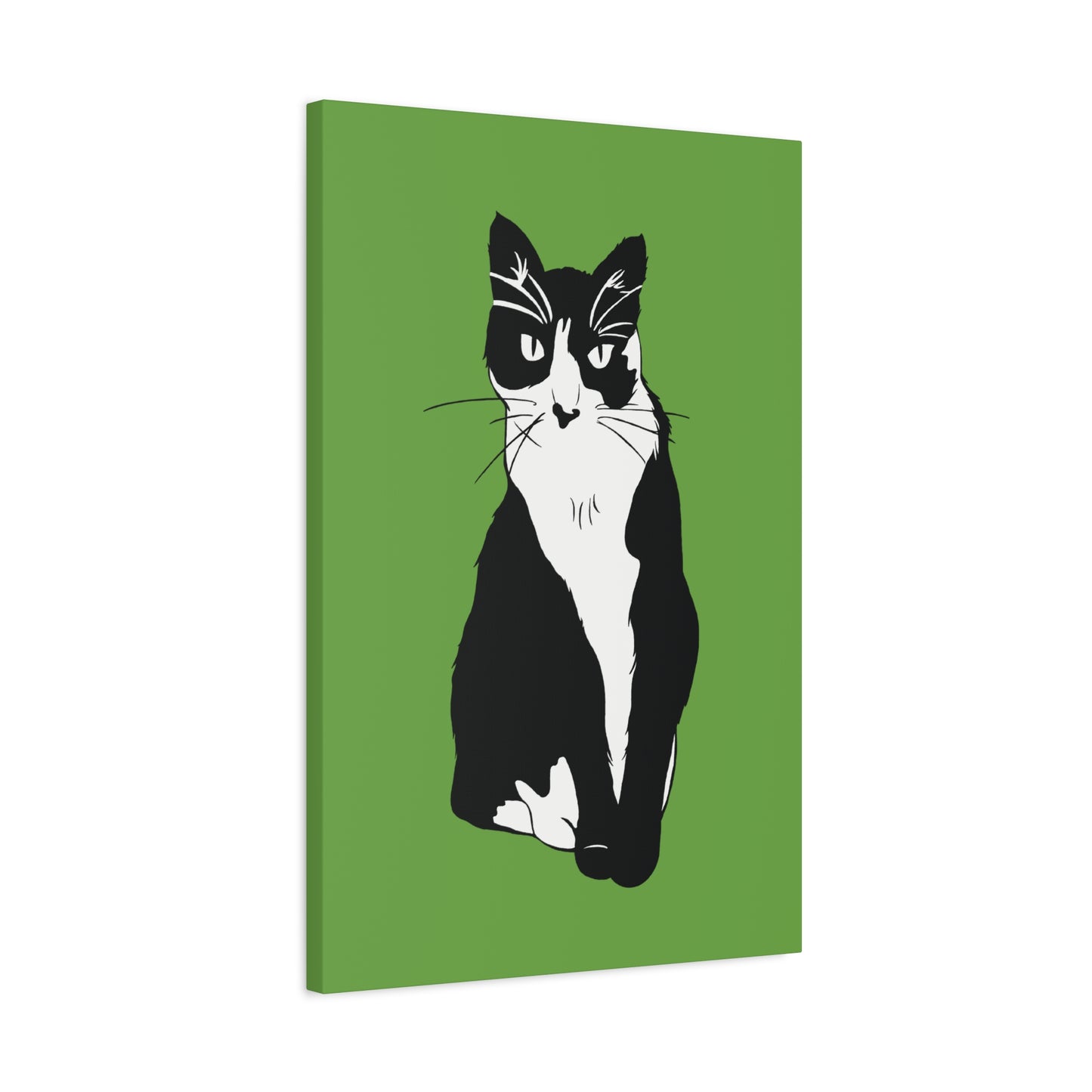 Cat Canvas on Green (B&W Style Cat) - Cat Drawing Art
