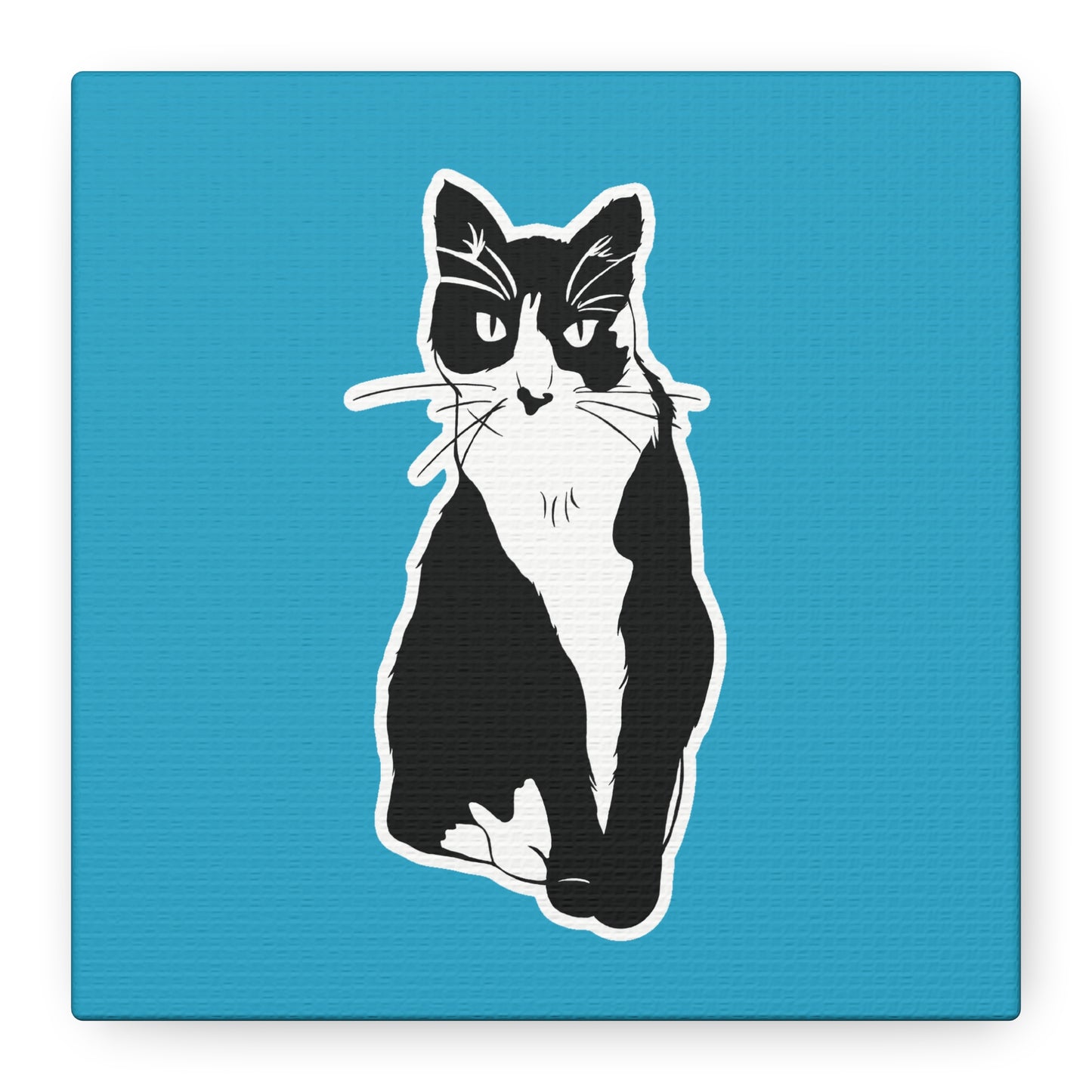 Cat Canvas Print on Turquoise (Sticker Style Cat) - Cat Drawing Art