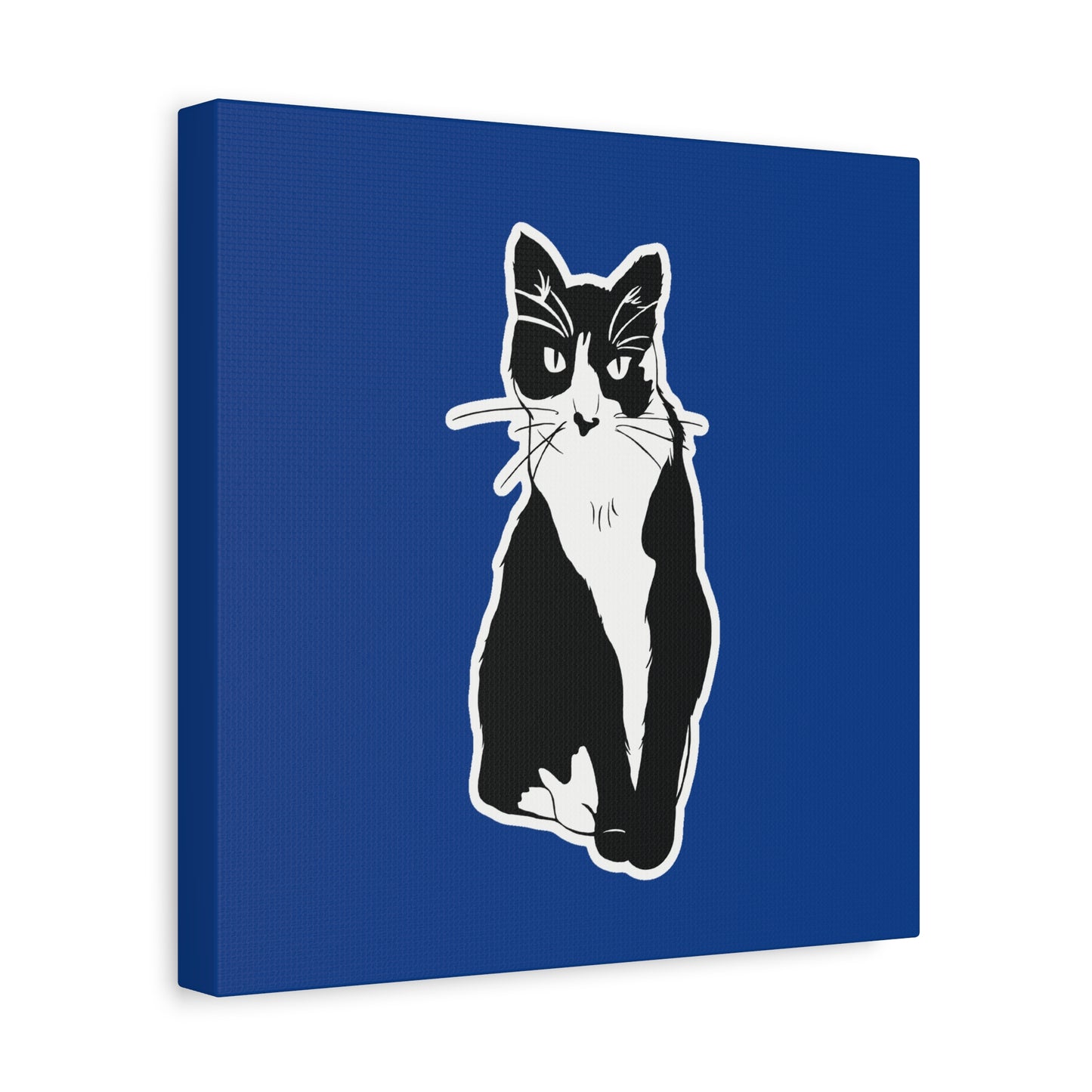 Cat Canvas Print on Dark Blue (Sticker Style Cat) - Cat Drawing Art