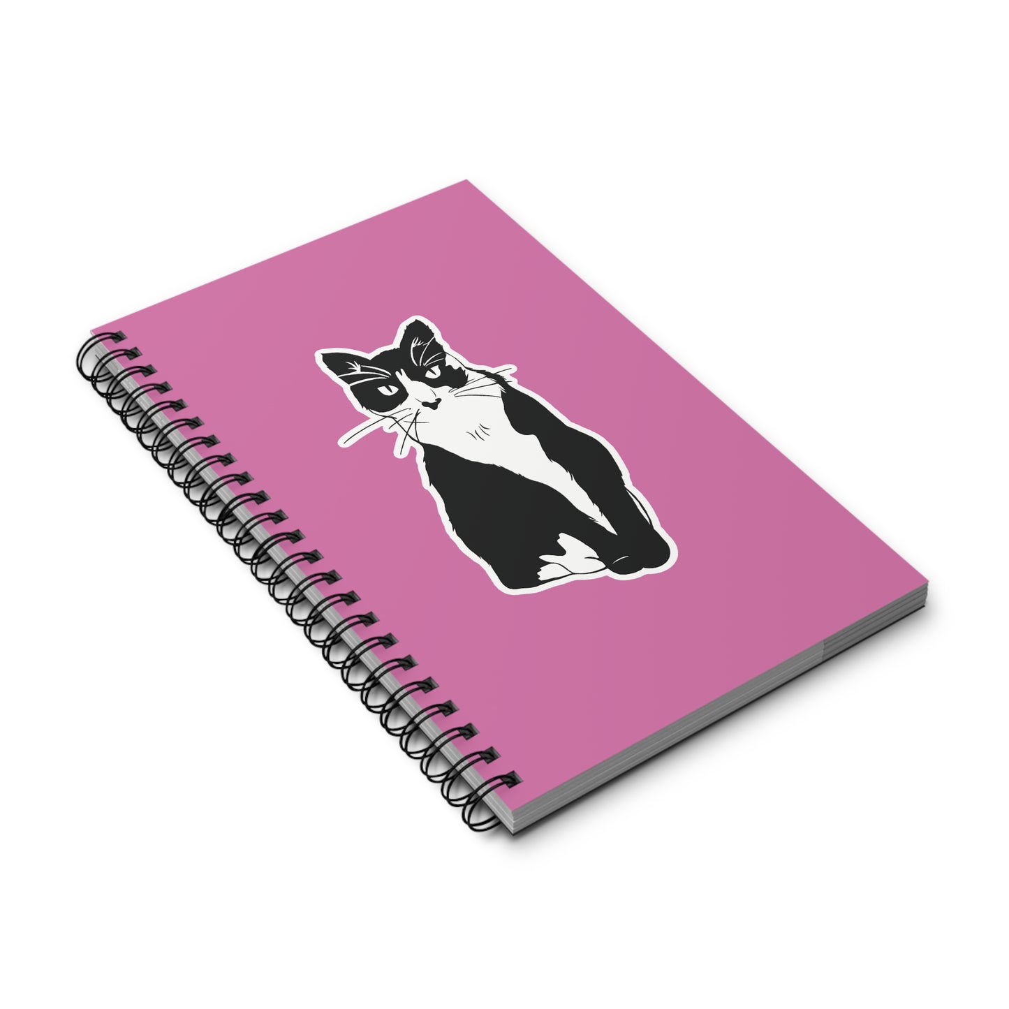 Cat Notebook in Light Pink (Sticker Style Cat) - Cat Spiral Notebook
