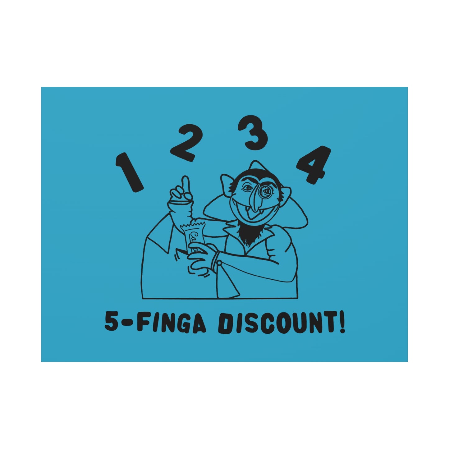 Five Finger Discount Outline Canvas Print Turquoise - Sesame Street The Count Parody Art Print