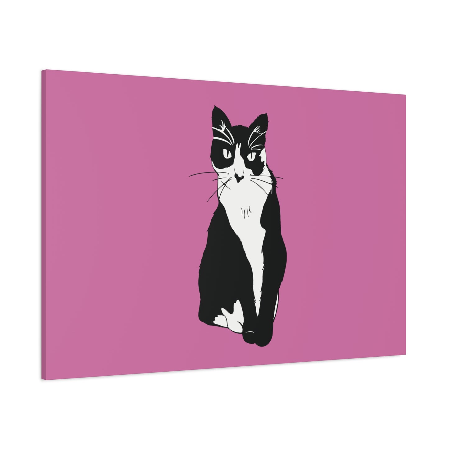 Cat Canvas on Light Pink (B&W Style Cat) - Cat Drawing Art