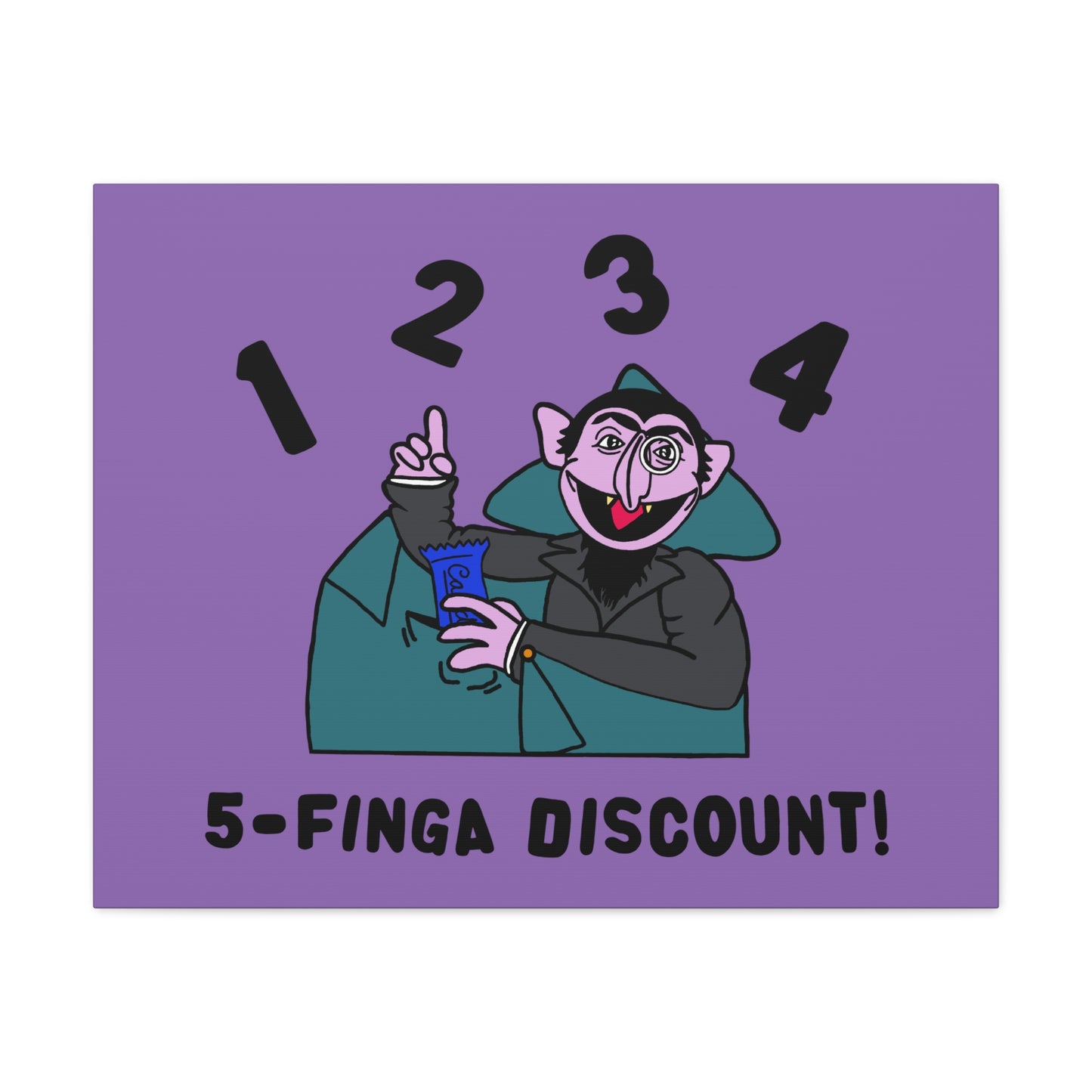 Five Finger Discount Canvas Print Light Purple - Sesame Street The Count Parody Art Print