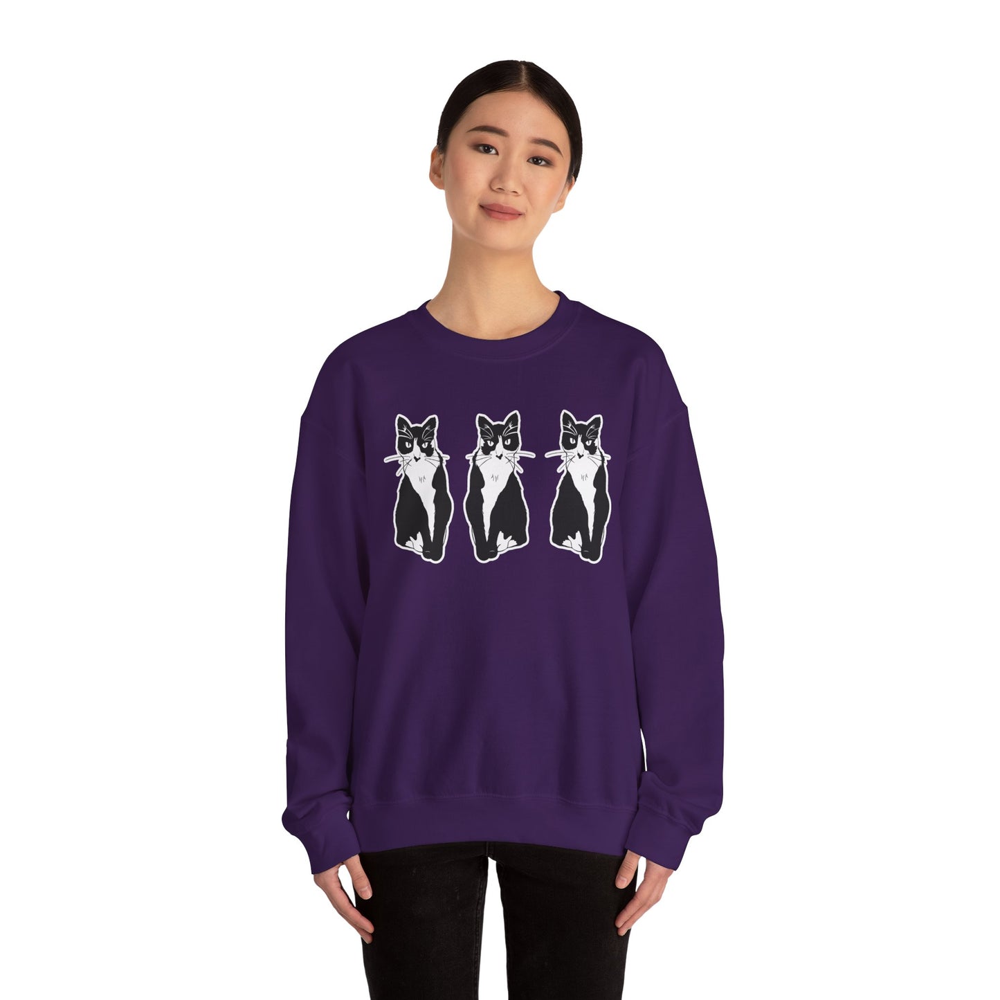 Cat x3 Sweatshirt (Sticker Style Cat) - Cat Drawing Sweatshirt