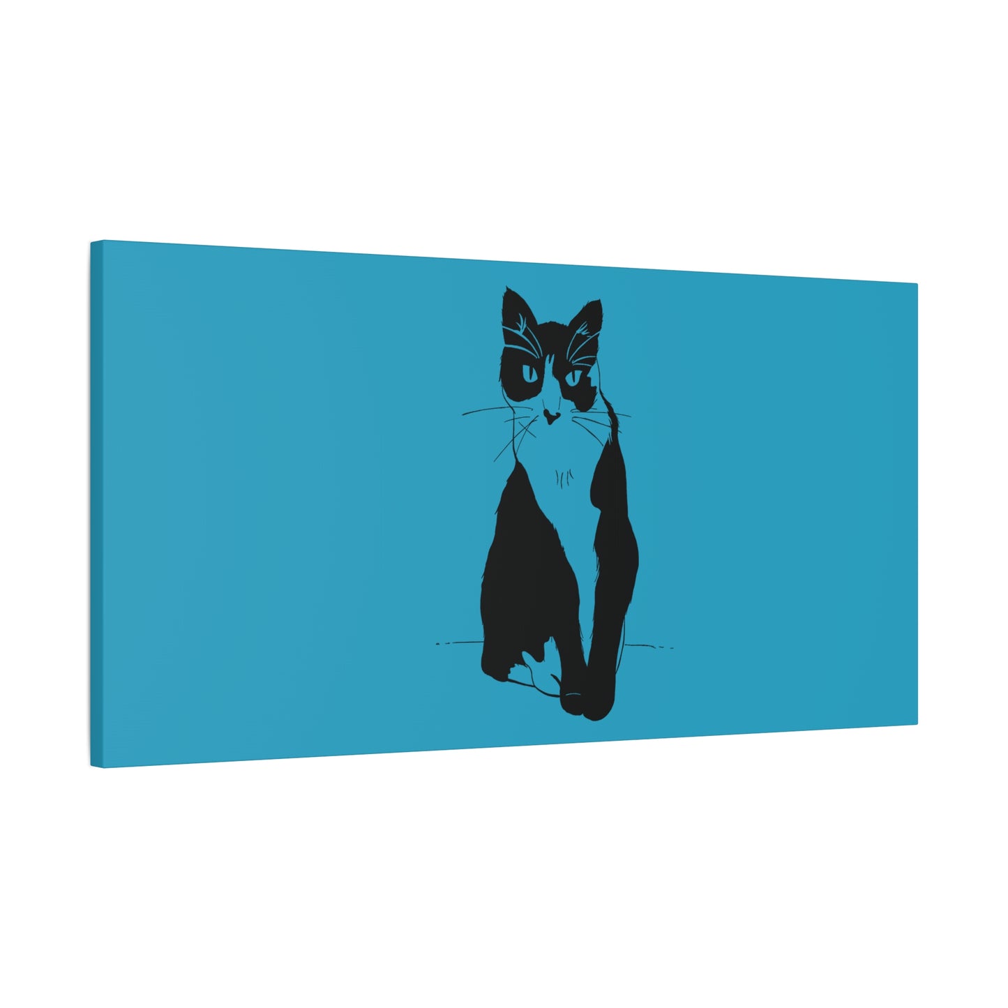 Cat Canvas Print on Turquoise (Transparent Style Cat) - Cat Drawing Art