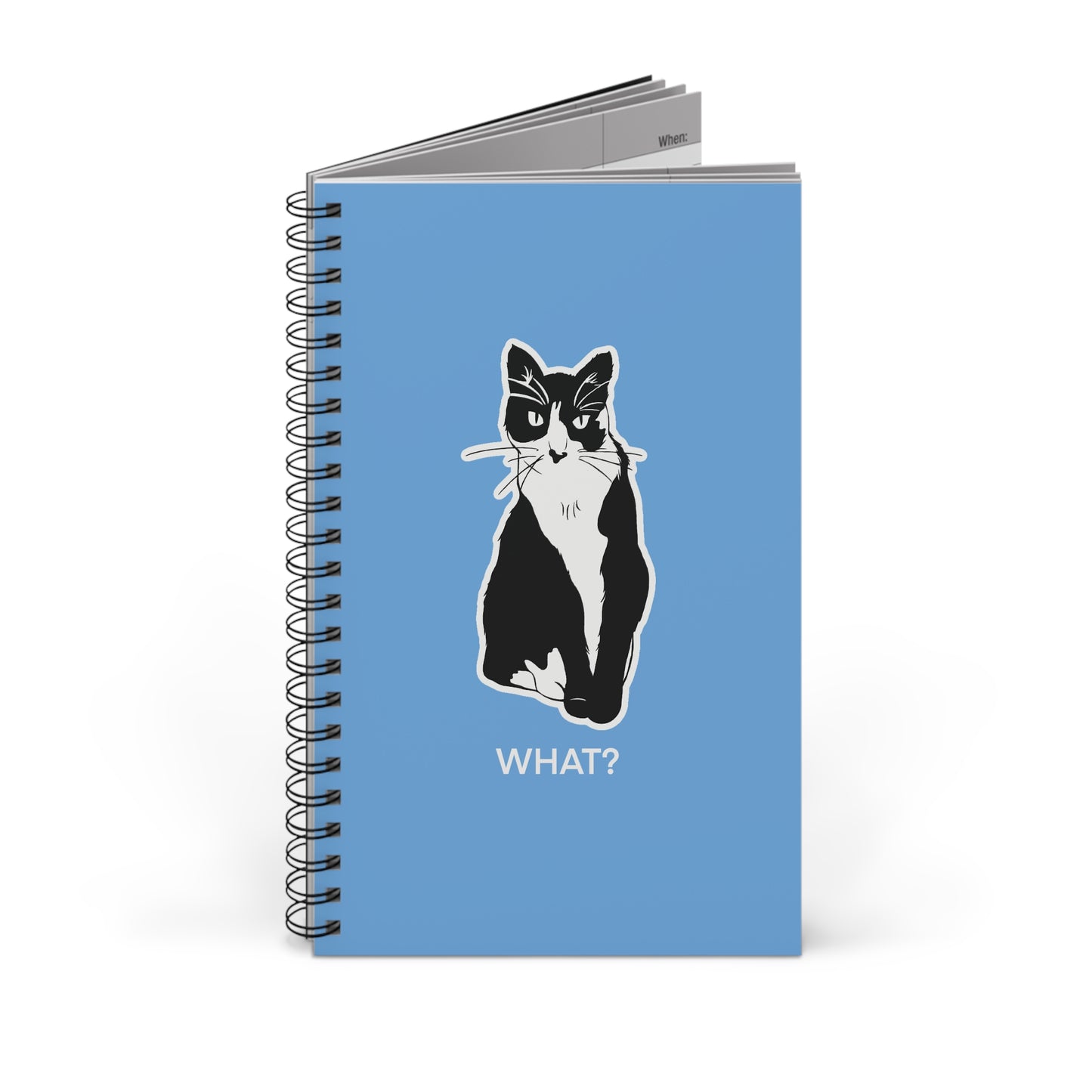 Cattitude Notebook in Light Blue (Sticker Style Cat with White Writing) - Cat Spiral Notebook