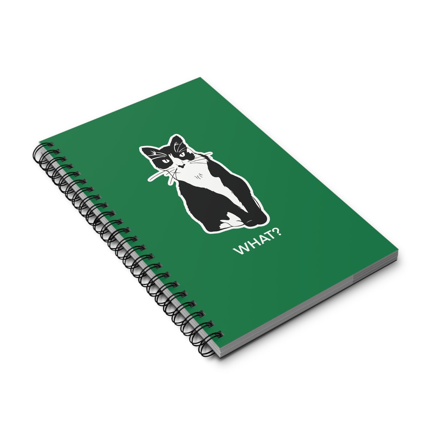 Cattitude Notebook in Dark Green (Sticker Style Cat with White Writing) - Cat Spiral Notebook