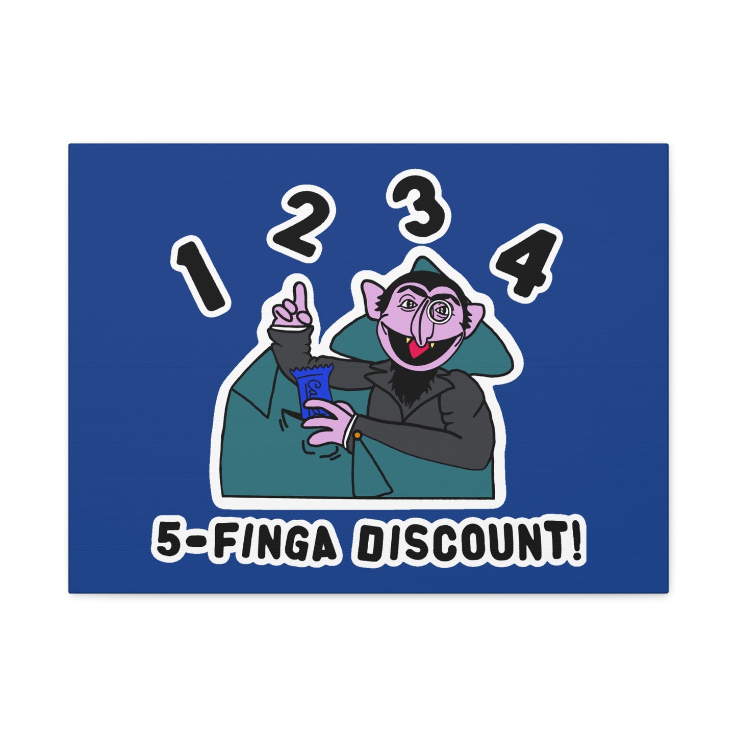 Five Finger Discount Canvas Print Dark Blue - Sesame Street The Count Parody Art Print